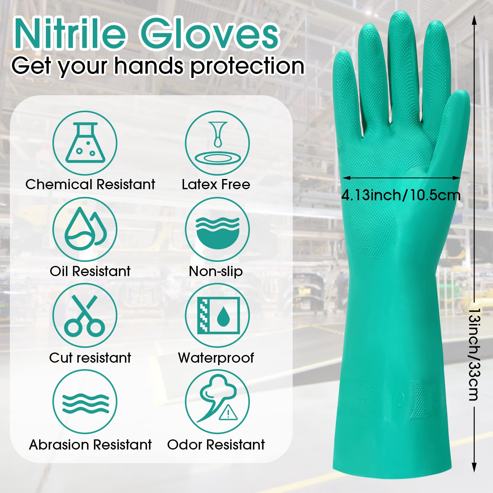 [20 Pairs] Chemical Resistant Gloves Heavy Duty Nitrile Gloves