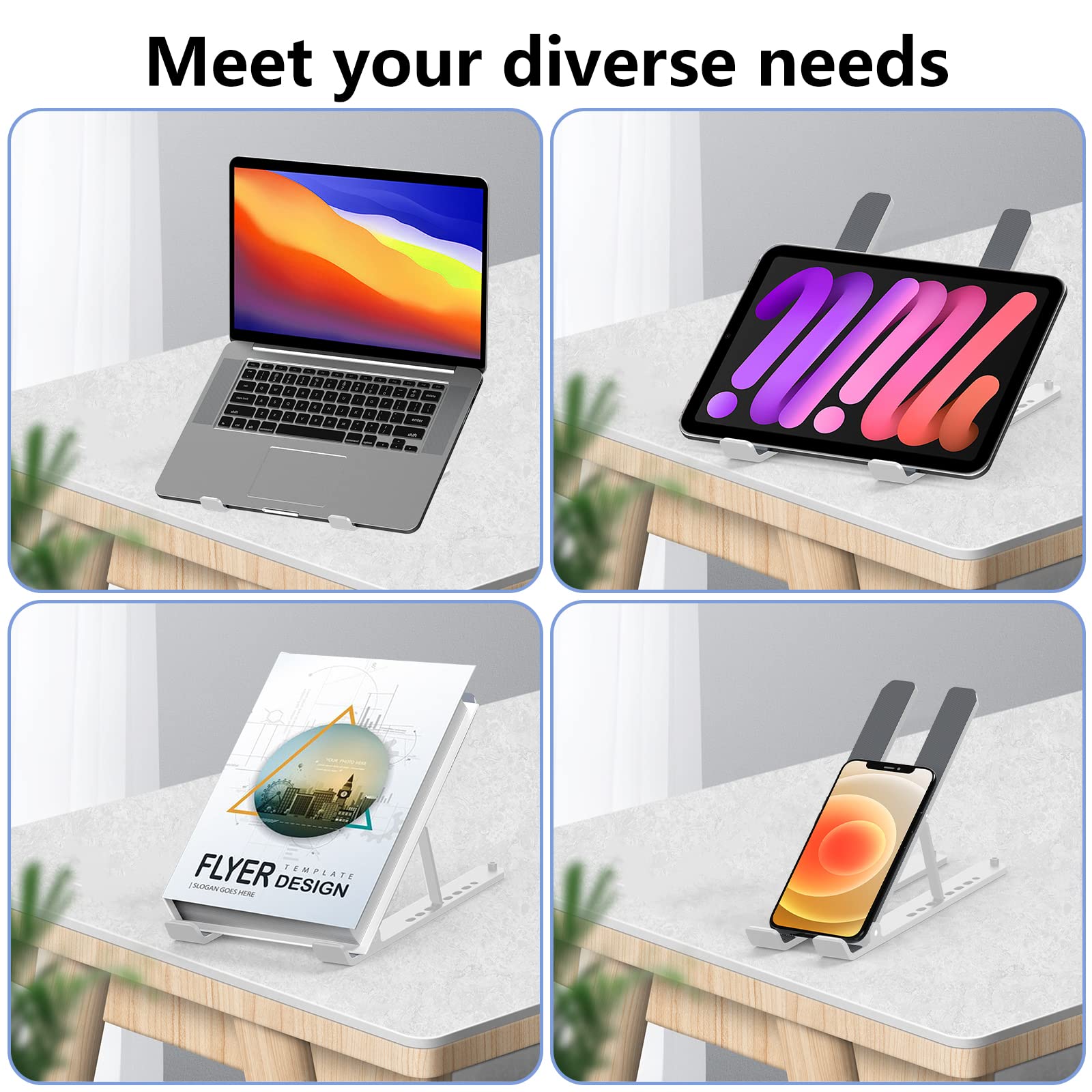 [1 PC] Laptop Stand for Desk, Adjustable Riser, Foldable & Portable Laptop Holder