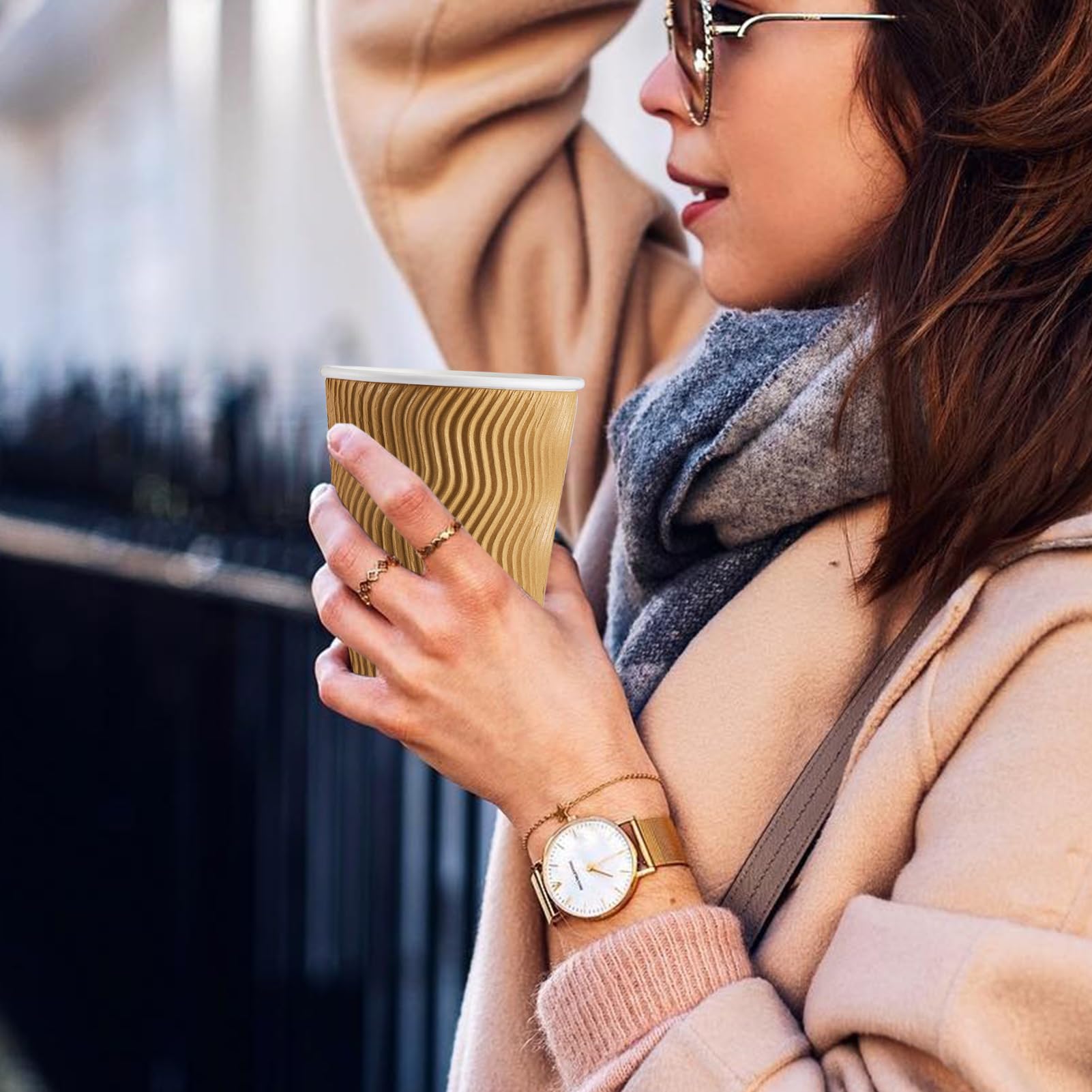 [120 PCS] Disposable Corrugated Insulated Ripple Wall Paper Cups, 12 & 16 oz