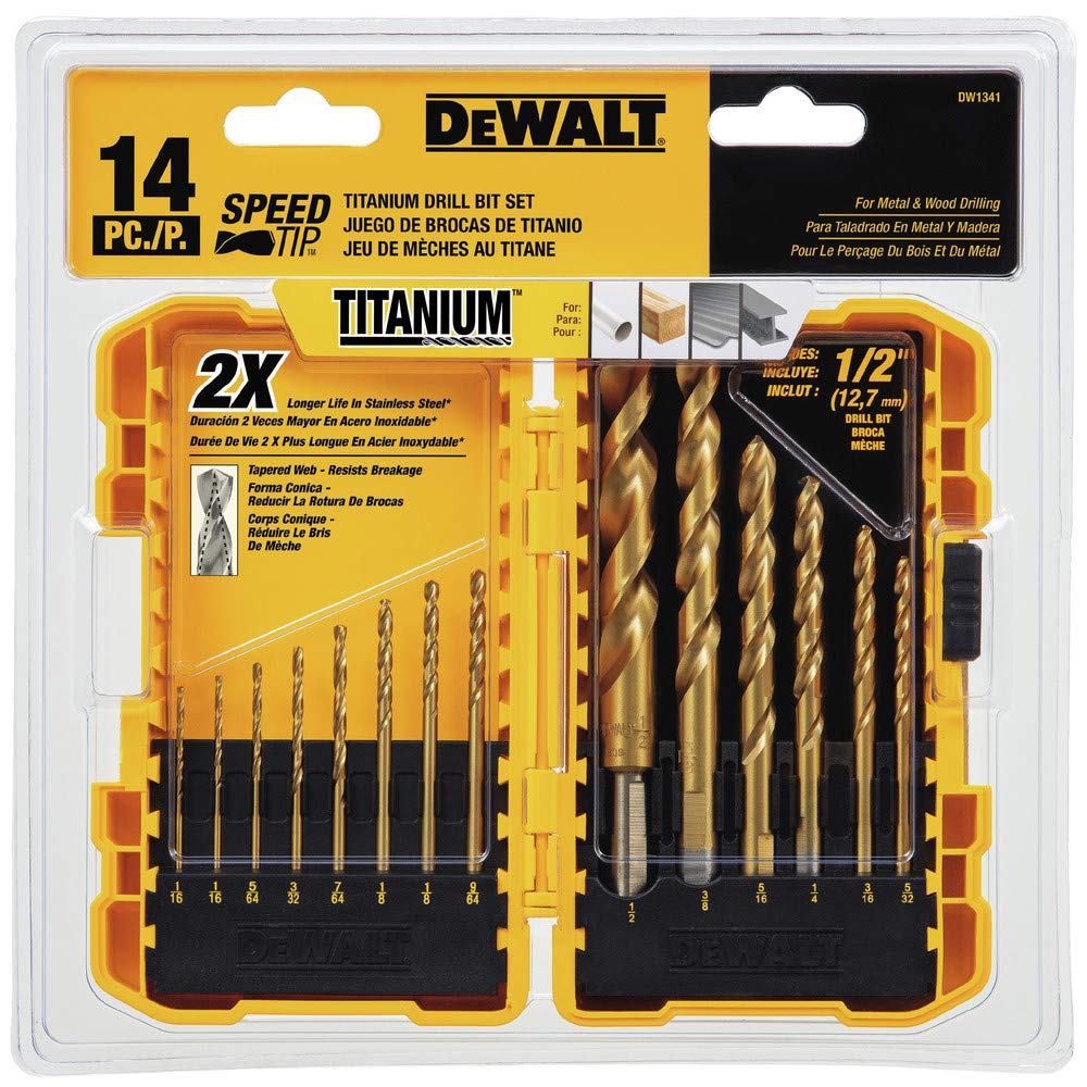 DEWALT DW1341 14-Piece Titanium Nitride Speed Tip Drill Bit Set