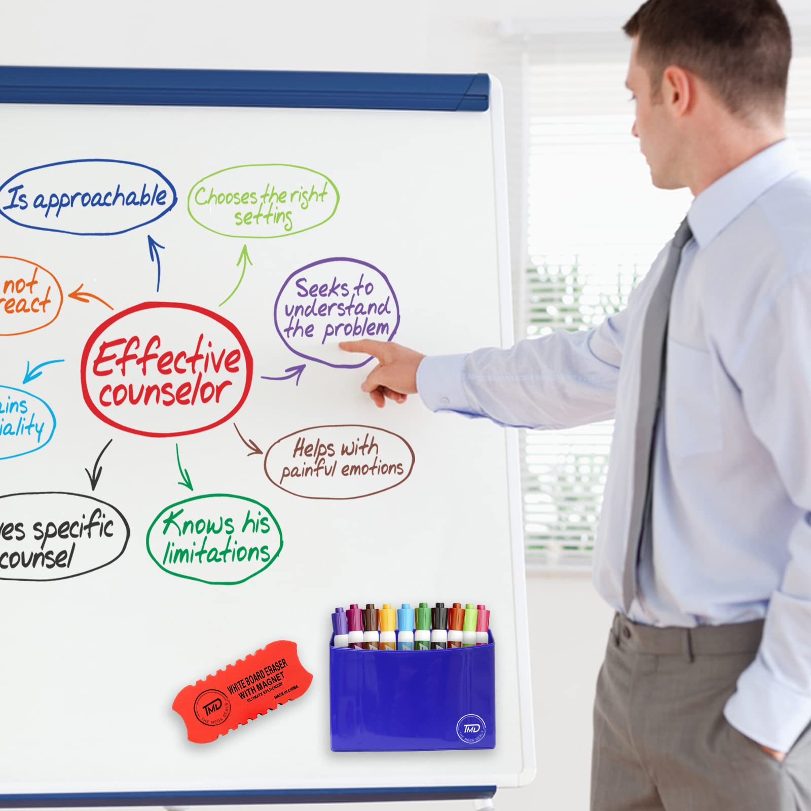 [10 PCS] 8 Chisel Tip Dry-Erase Markers, 1 Magnetic Marker Holder, 1 Eraser