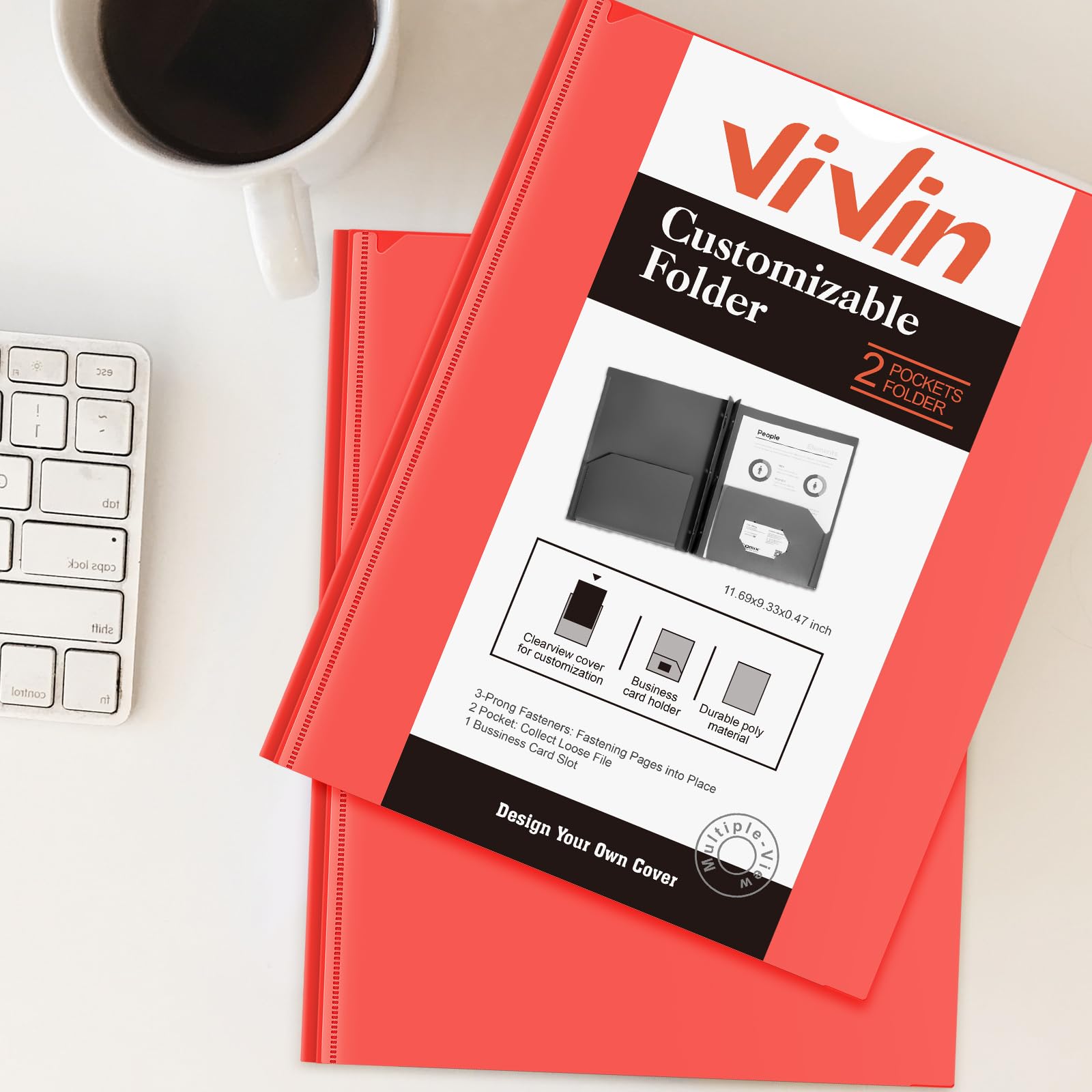 [6 & 60 Pack] ViVin Heavy Duty Folders with Clear Front Pocket, Plastic Folder with fastener