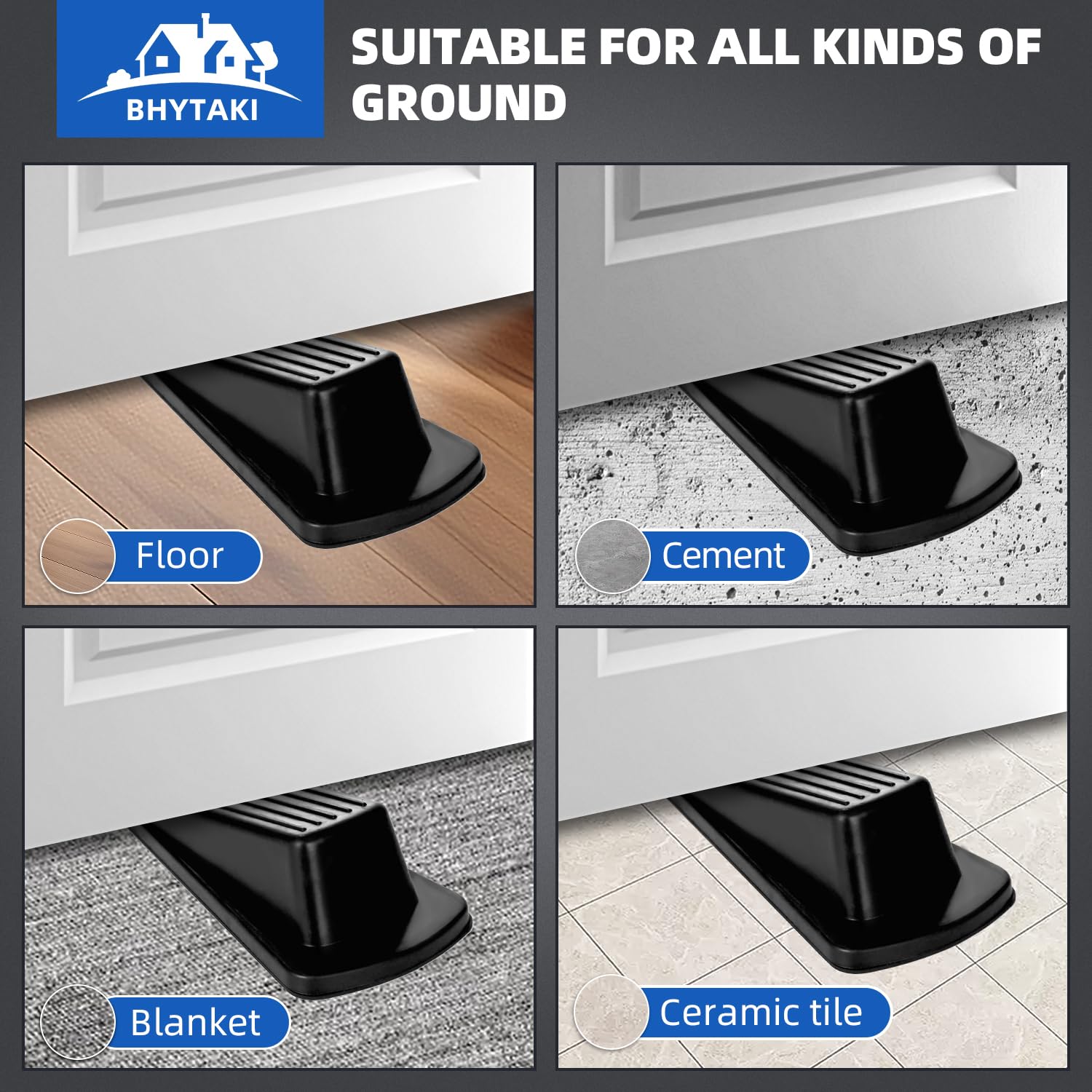 Door Stoppers, 4 Pack Premium Rubber Stoppers Wedge