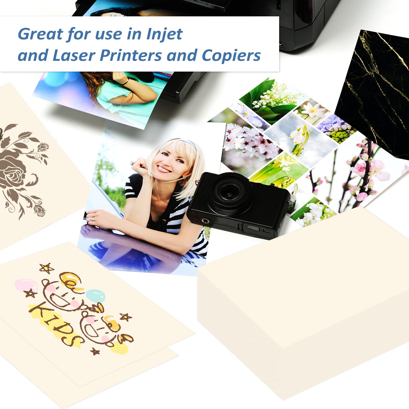 200 Sheets Printer Paper 32 lb/120 gsm Stationery Paper, Laser & Inkjet Printer Compatible (Black/Ivory/White)