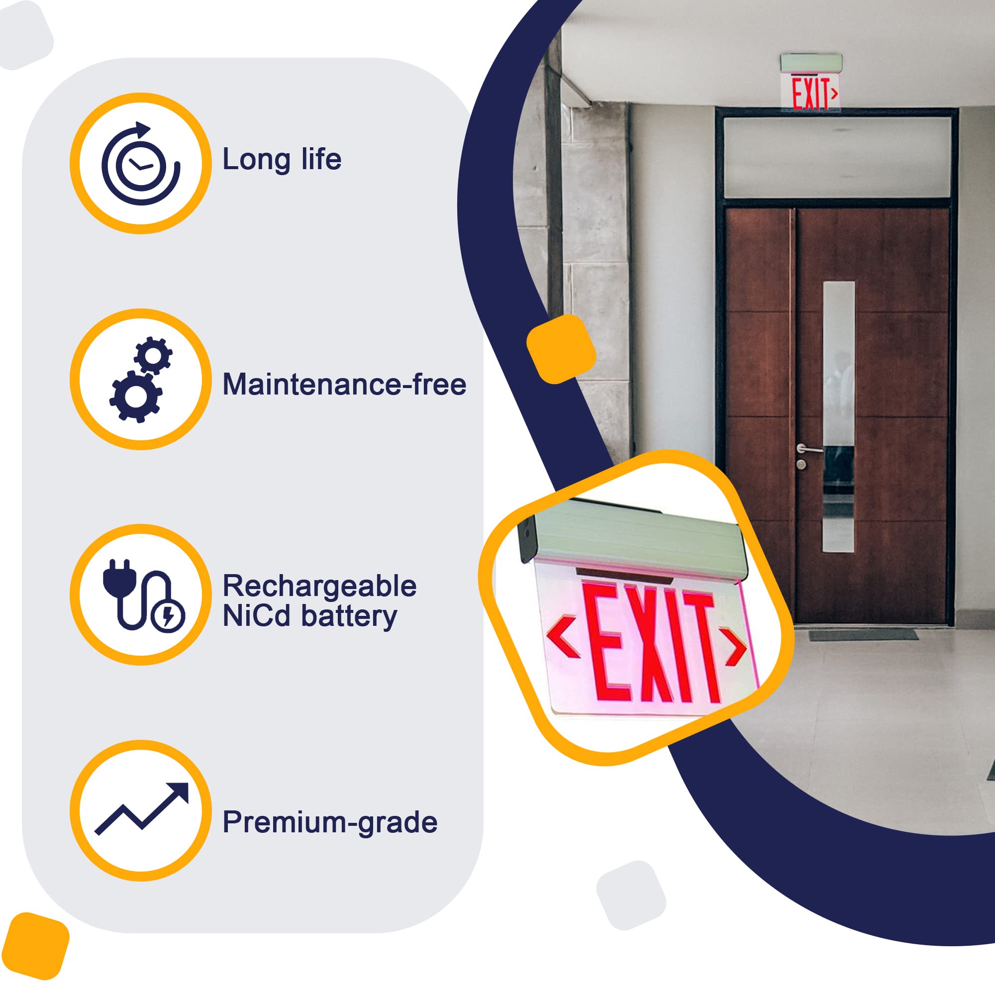 Led Exit Sign, Emergency Light up Exit Sign - 1, 2 Pack