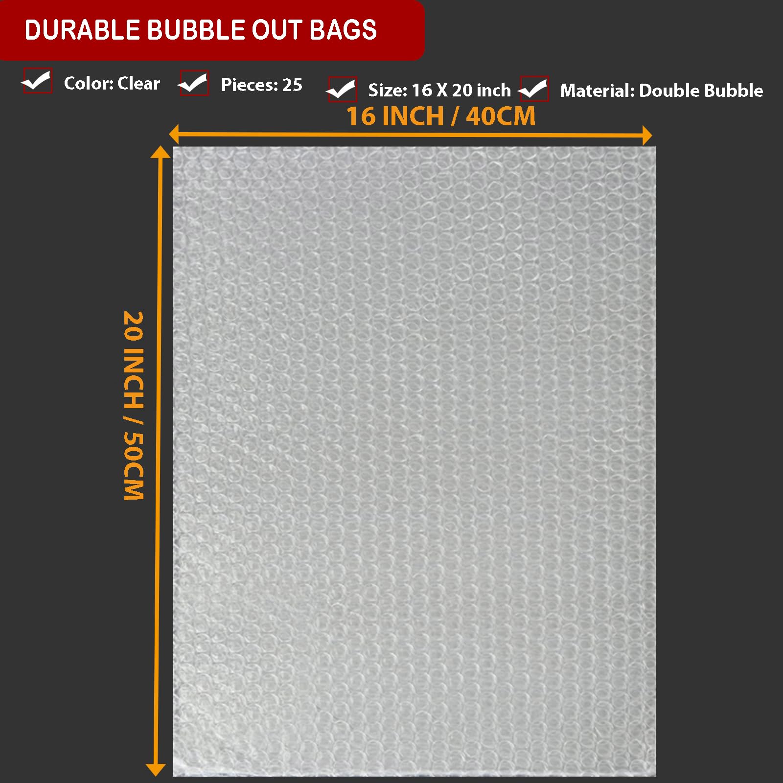 200 Pcs Clear Bubble Out Bags 6”x8”/ 12"x12" / 16"x20", Bubble Pouches Wrap Bag