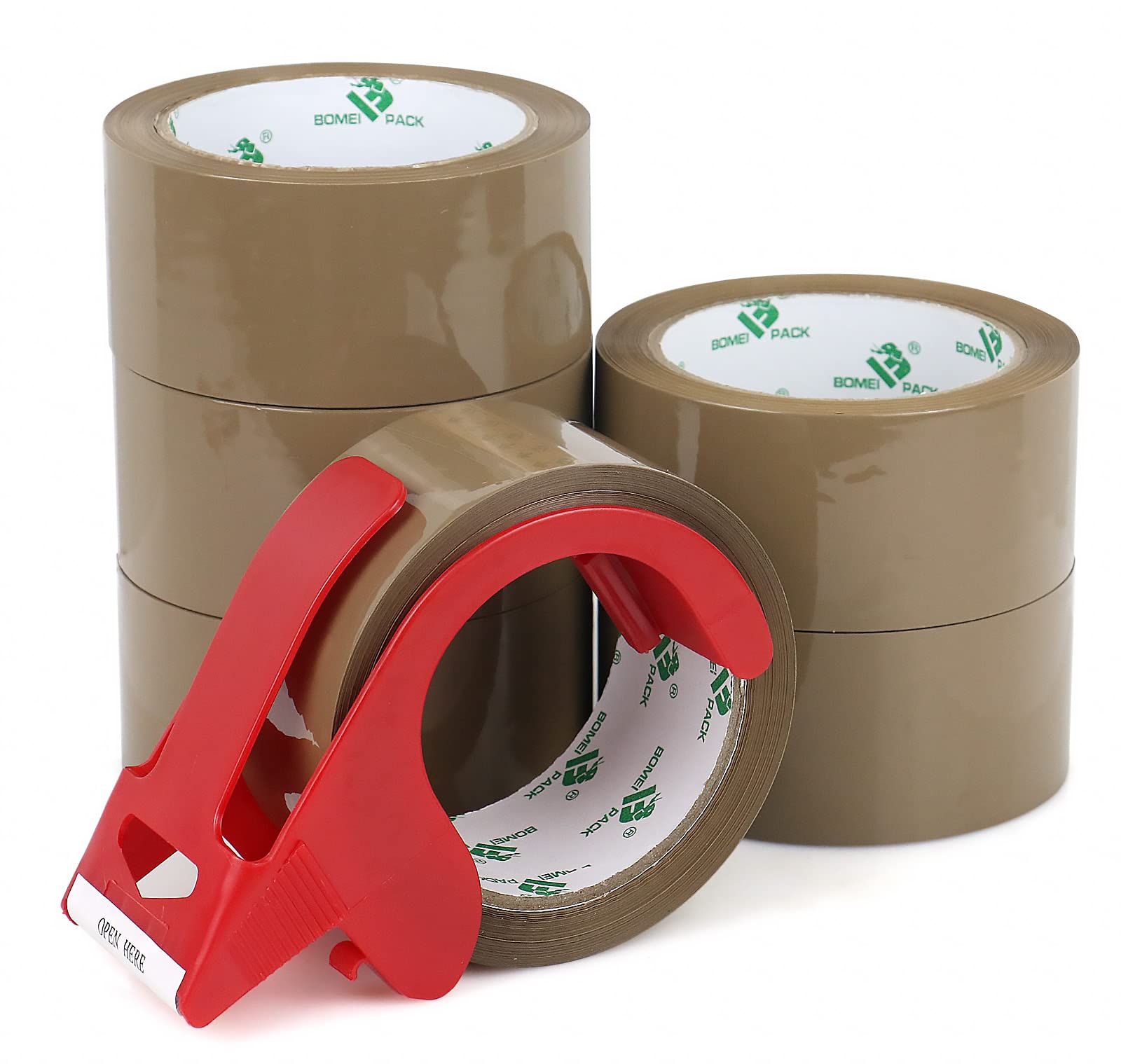 Brown Packing Tape with Dispenser, 2.4 Mil 1.88 Inch x 60 Yards, 6 Refills Rolls