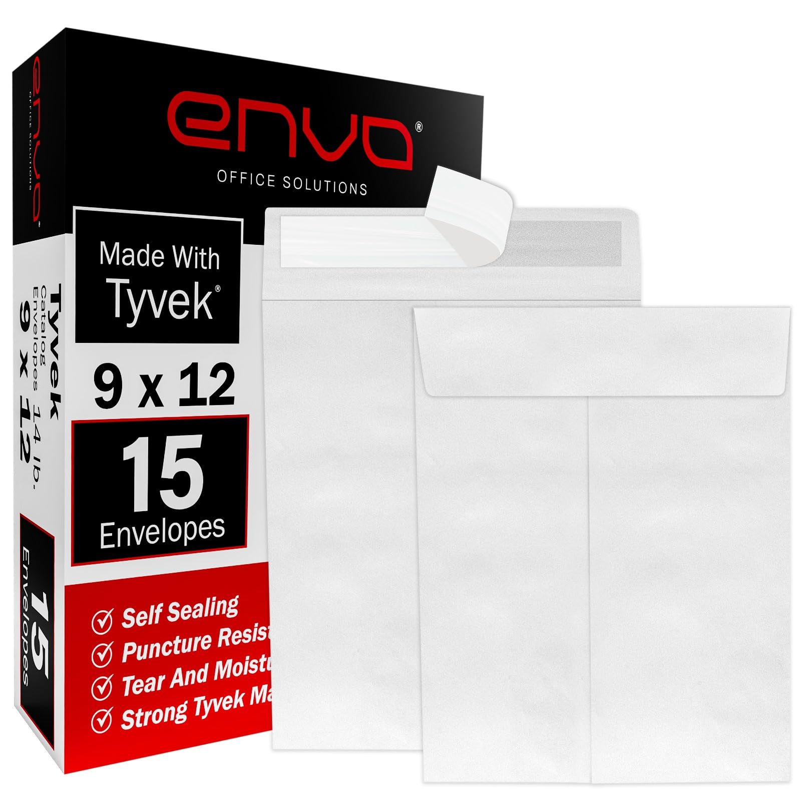 [15/50/100 Pack] Tyvek Envelopes 9x12, Self Sealing Closure, Tyvek Material, 14 lb.