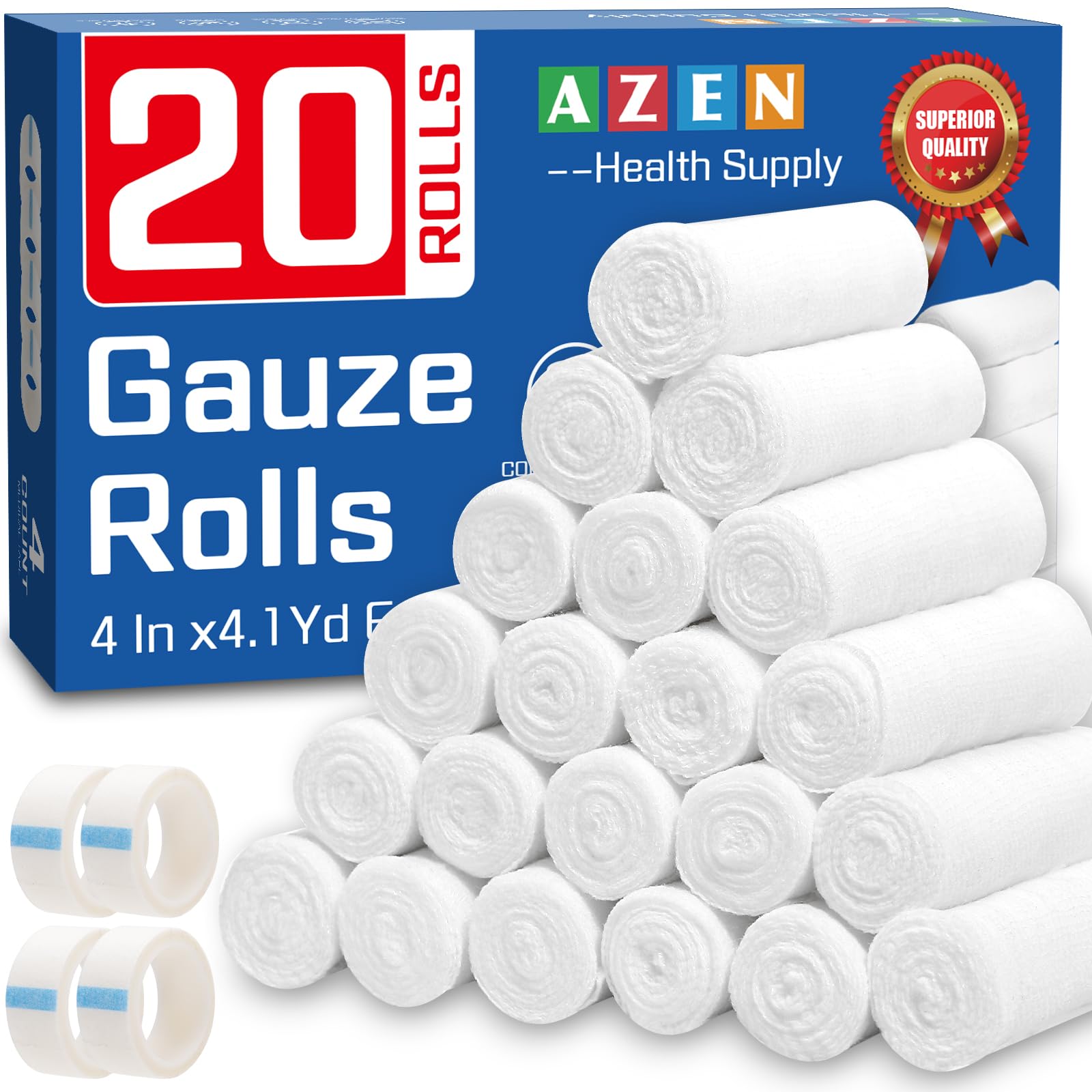 12 /20/30/90 Pack Gauze Rolls Bandages, 4 in x 4.1 Yards, Premium Medical Supplies & First Aid Supplies, Bandage Wrap Vet Wrap, Mummy Wraps