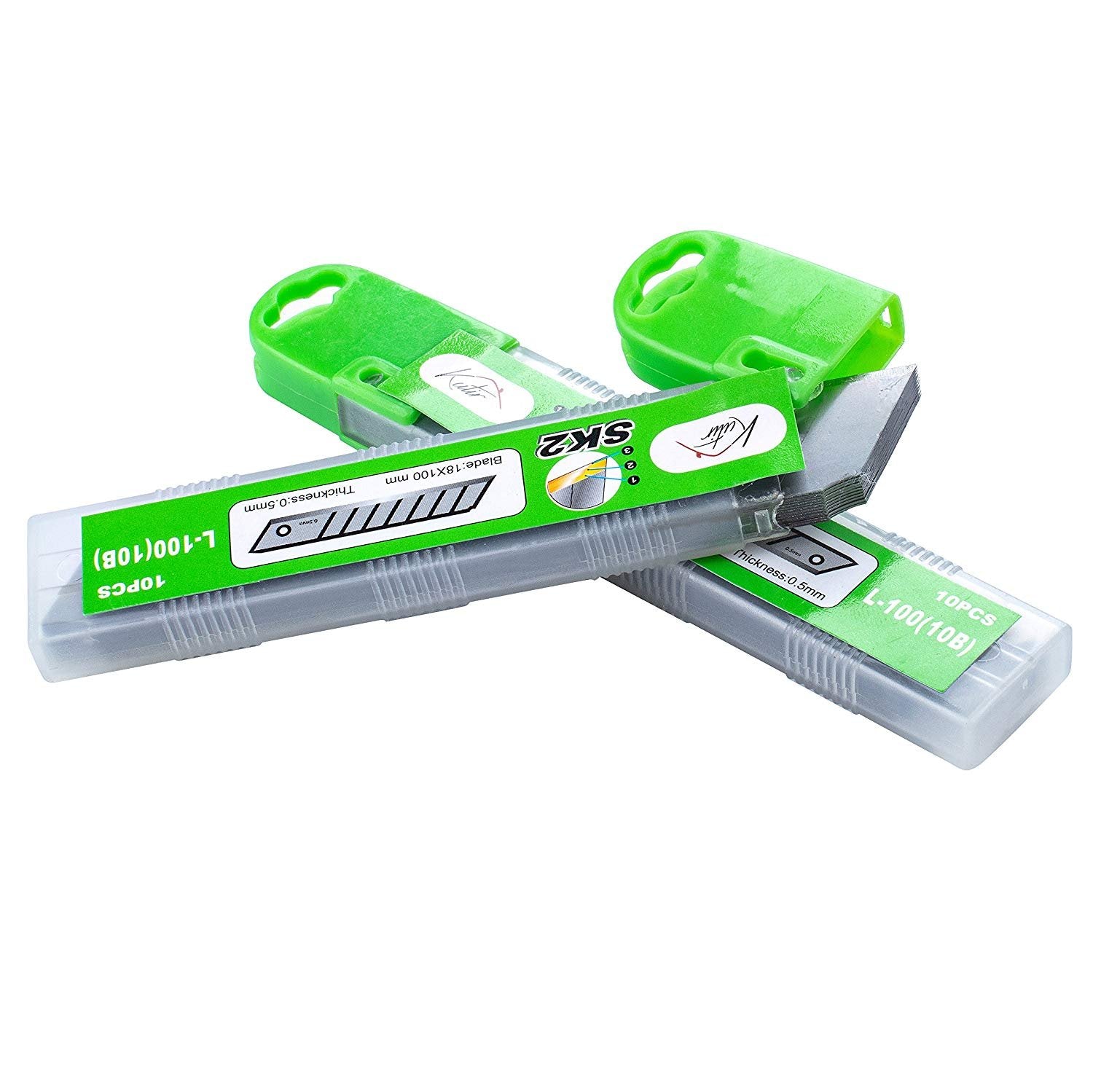 Box Cutter Utility Knife Replacement Blades (Pack of 10) - SK2 Metal 18mm Snap-Off Blade