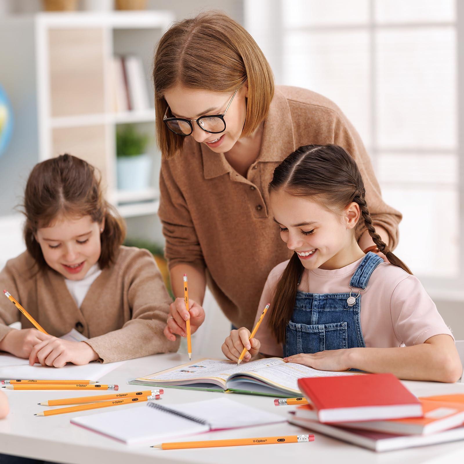 V-Opitos Wood-Cased #2 HB Pre-Sharpened Pencils with Top Erasers, 320 Pack / 50 Pack