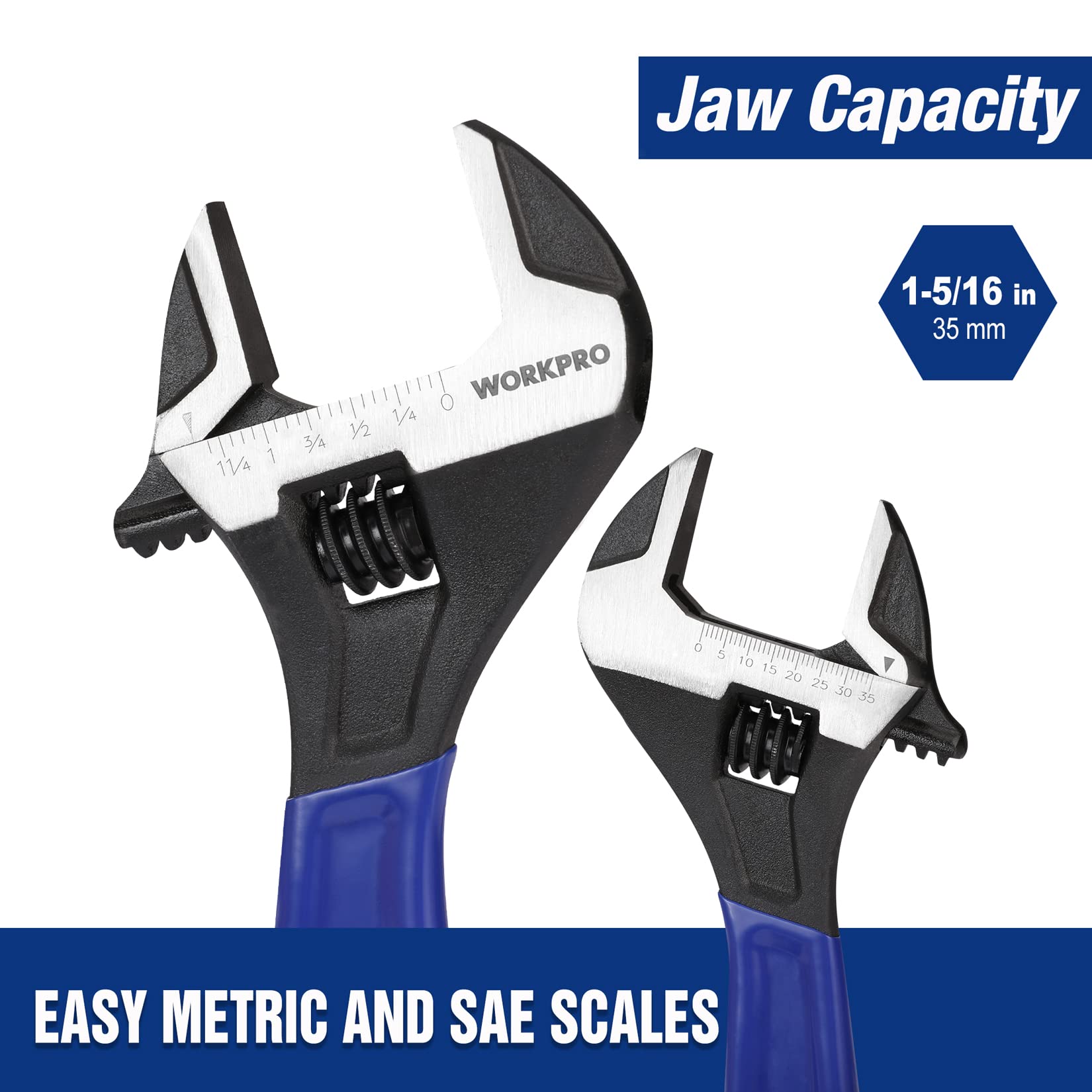 6/8/10 Inch Adjustable Wrench, Cr-V Steel Wrench, Wide Jaw Black Oxide Wrench, Metric & SAE Scales, for Home, Garage, Workshop and DIY