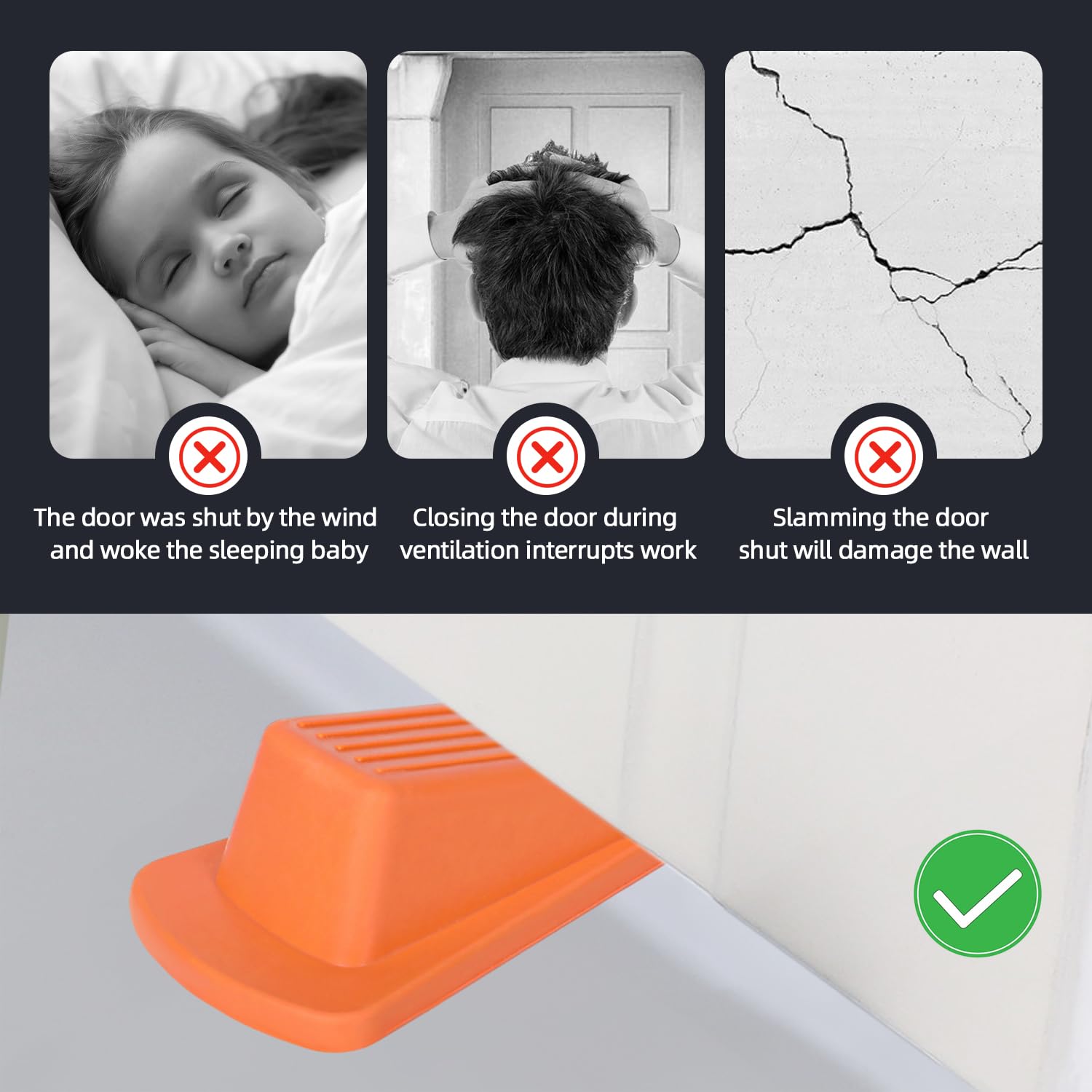 Door Stoppers, 4 Pack Premium Rubber Stoppers Wedge