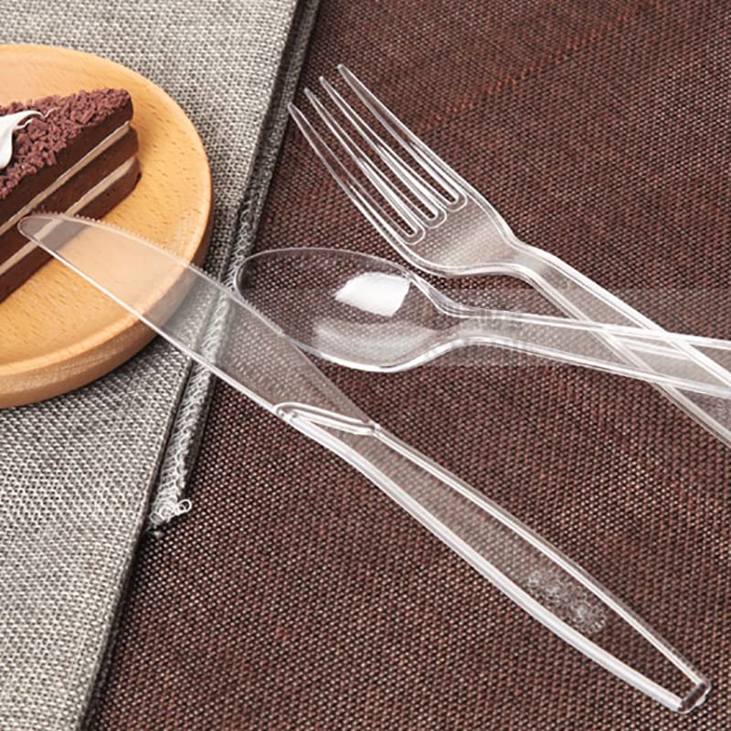 [150 Pack] Clear Plastic Silverware, Heavy Weight Plastic 50 Forks, 50 Spoons, 50 Knives