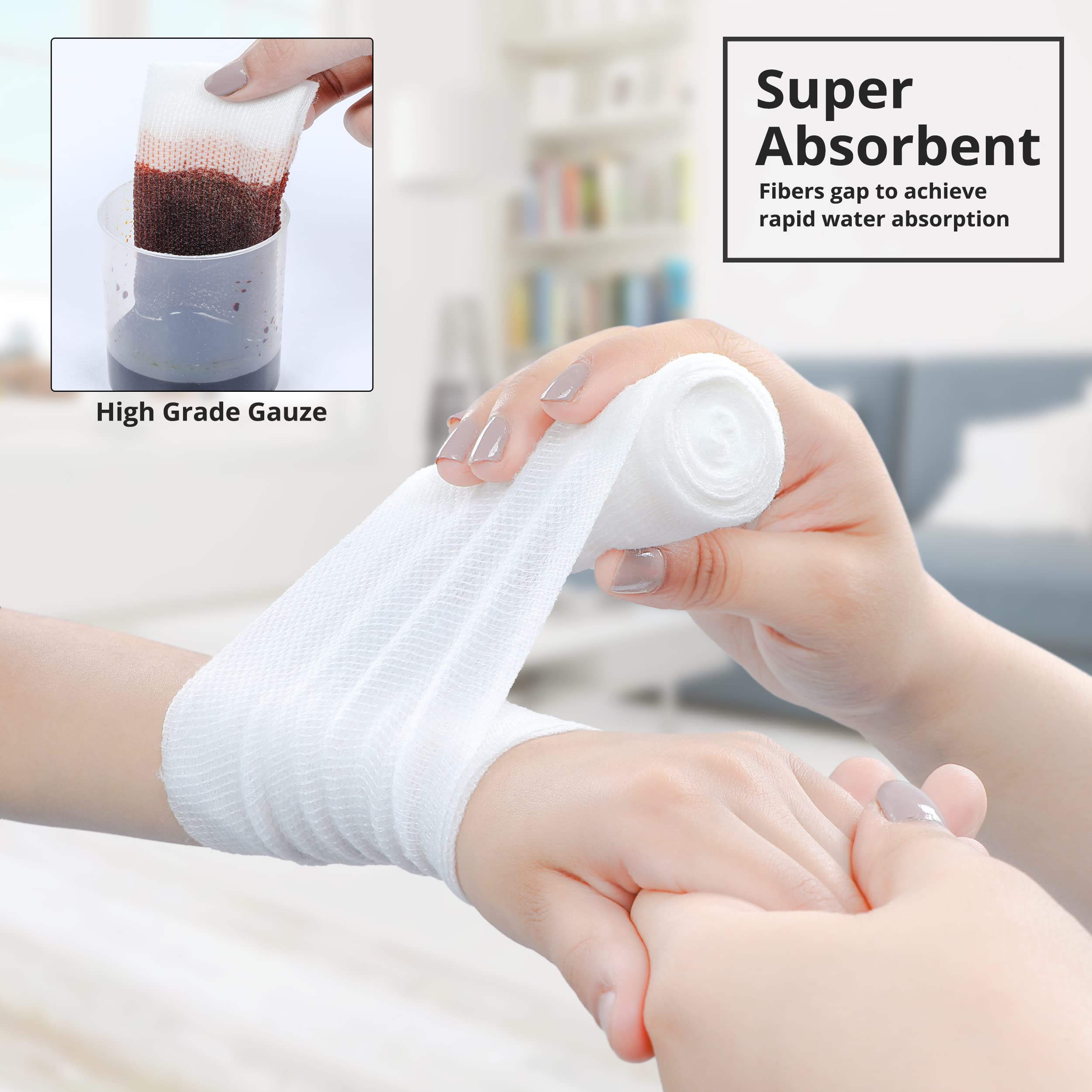 [24 Pack] Premium Gauze Rolls - 4" x 4.1 Yards Individually Wrapped, First Aid conforming bandages + Bonus Medical Tape