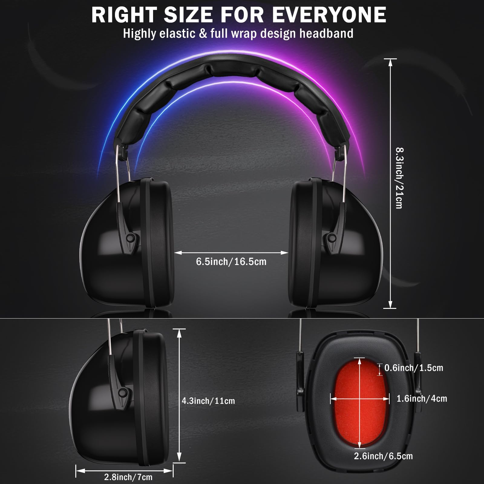 [1 PC] Noise Reduction Safety Ear Muffs with Adjustable Headband, NRR 28dB Noise Sound Protection