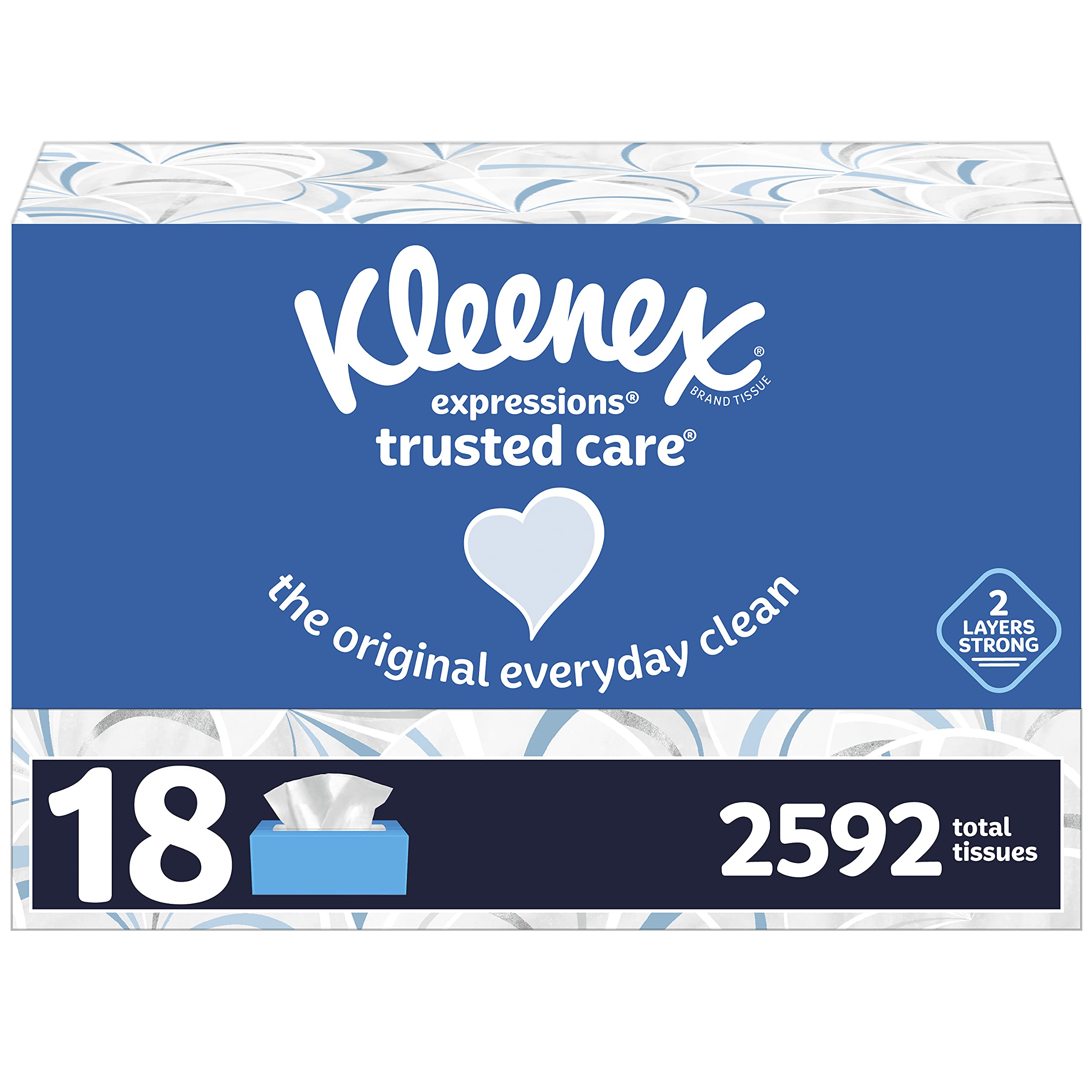 Kleenex Expressions Trusted Care Facial Tissues, 8/18 Flat Boxes