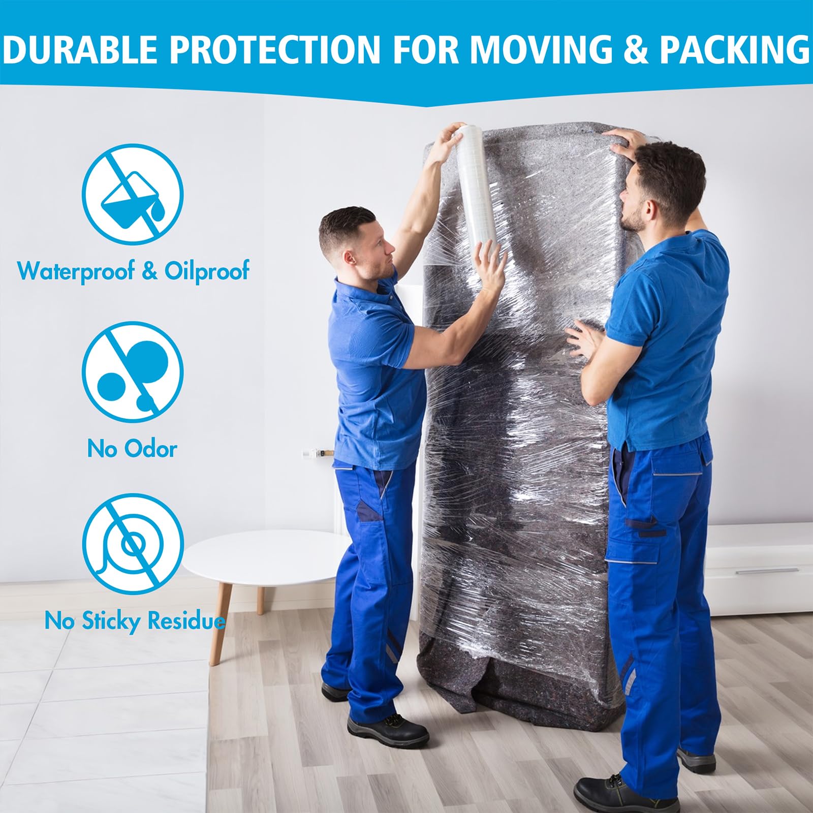 Stretch Film, 15"/18" x 1000 ft/2000 ft Shrink Wrap for Pallet Wrap 60 Gauge