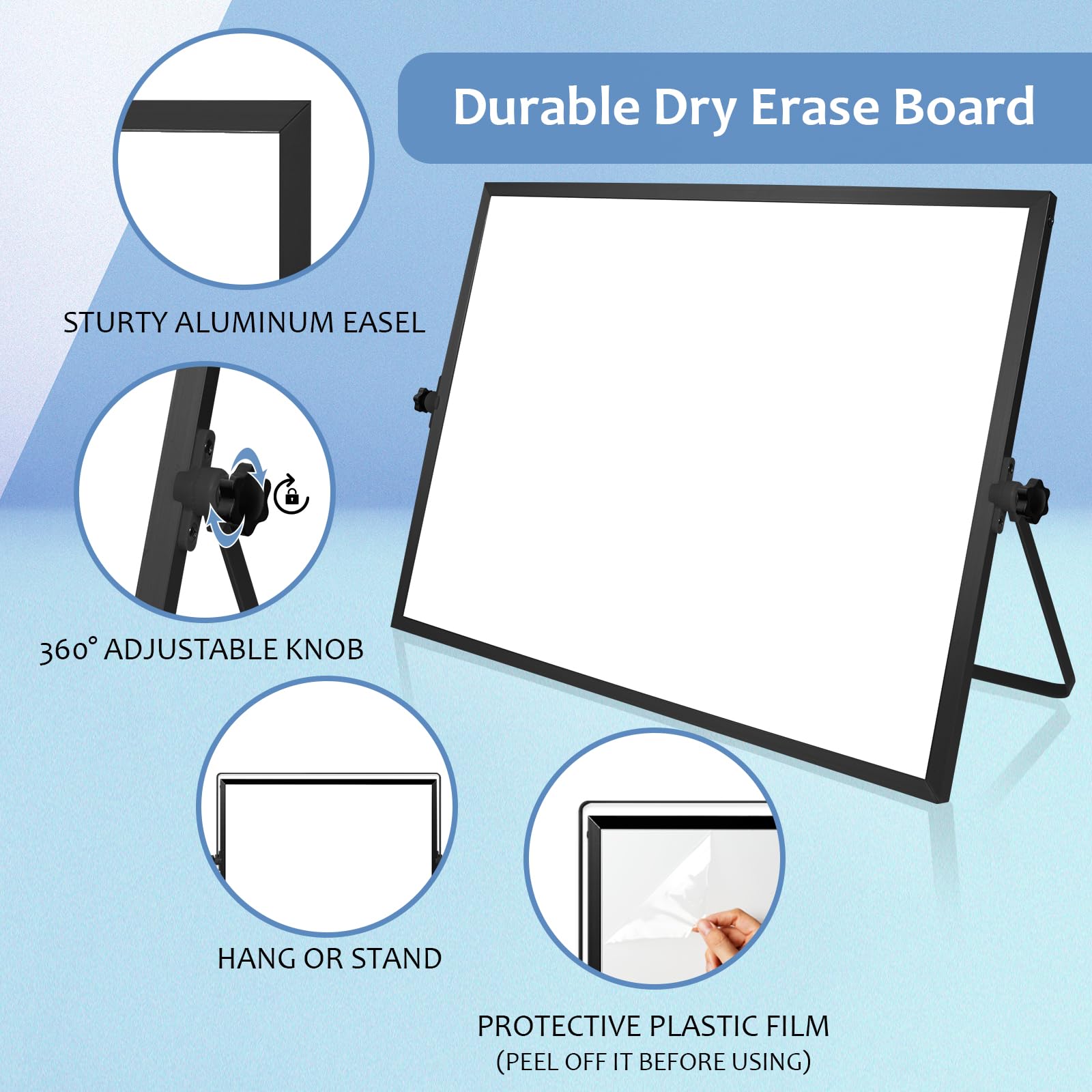[1 Set] Dry Erase White Board with Stand, 10 Markers, 4 Magnets, 1 Eraser