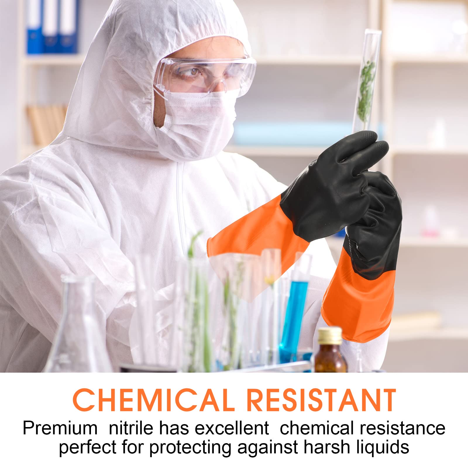 [8 Pairs] Chemical Resistant Gloves Heavy Duty Industrial Rubber Gloves