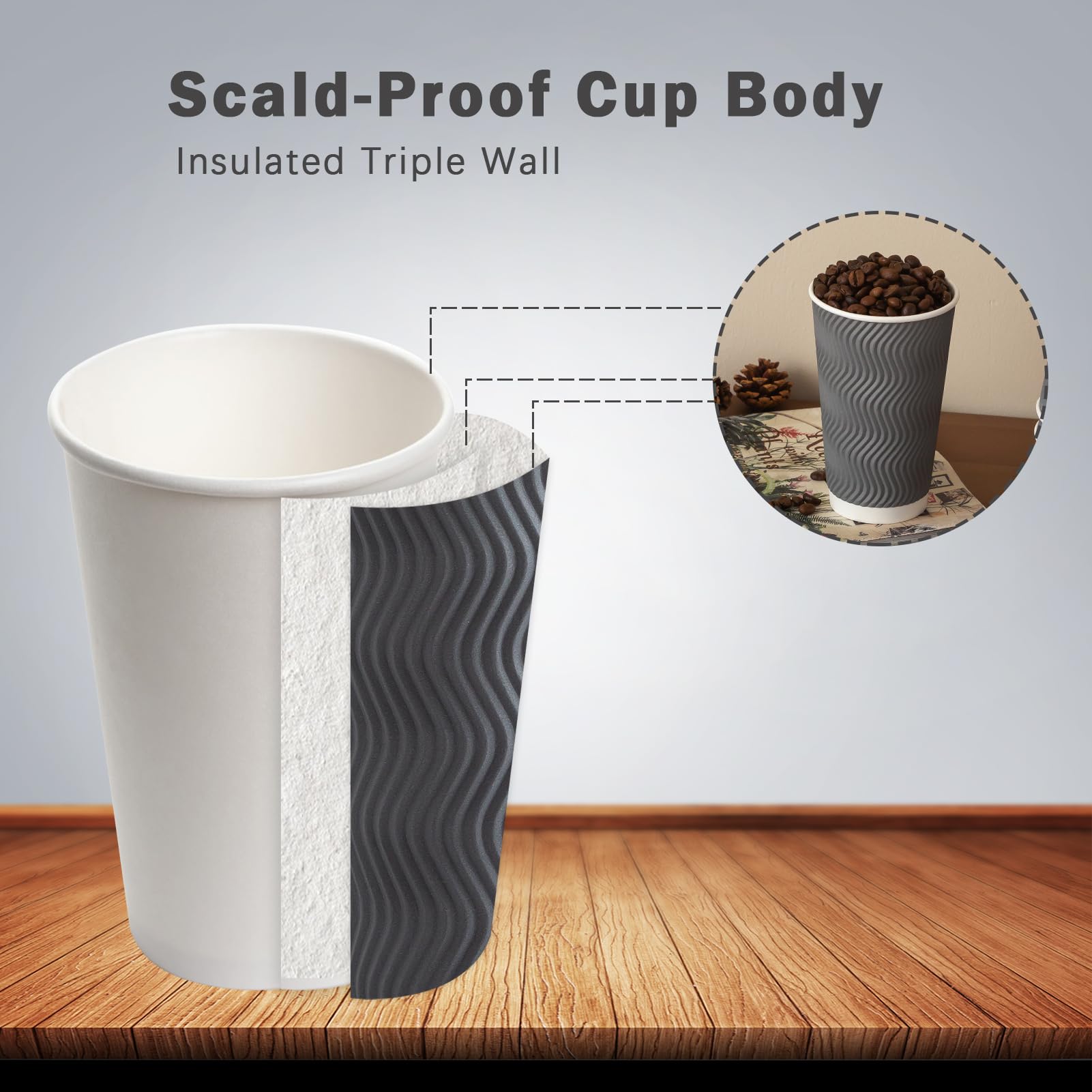 [120 PCS] Disposable Corrugated Insulated Ripple Wall Paper Cups, 12 & 16 oz