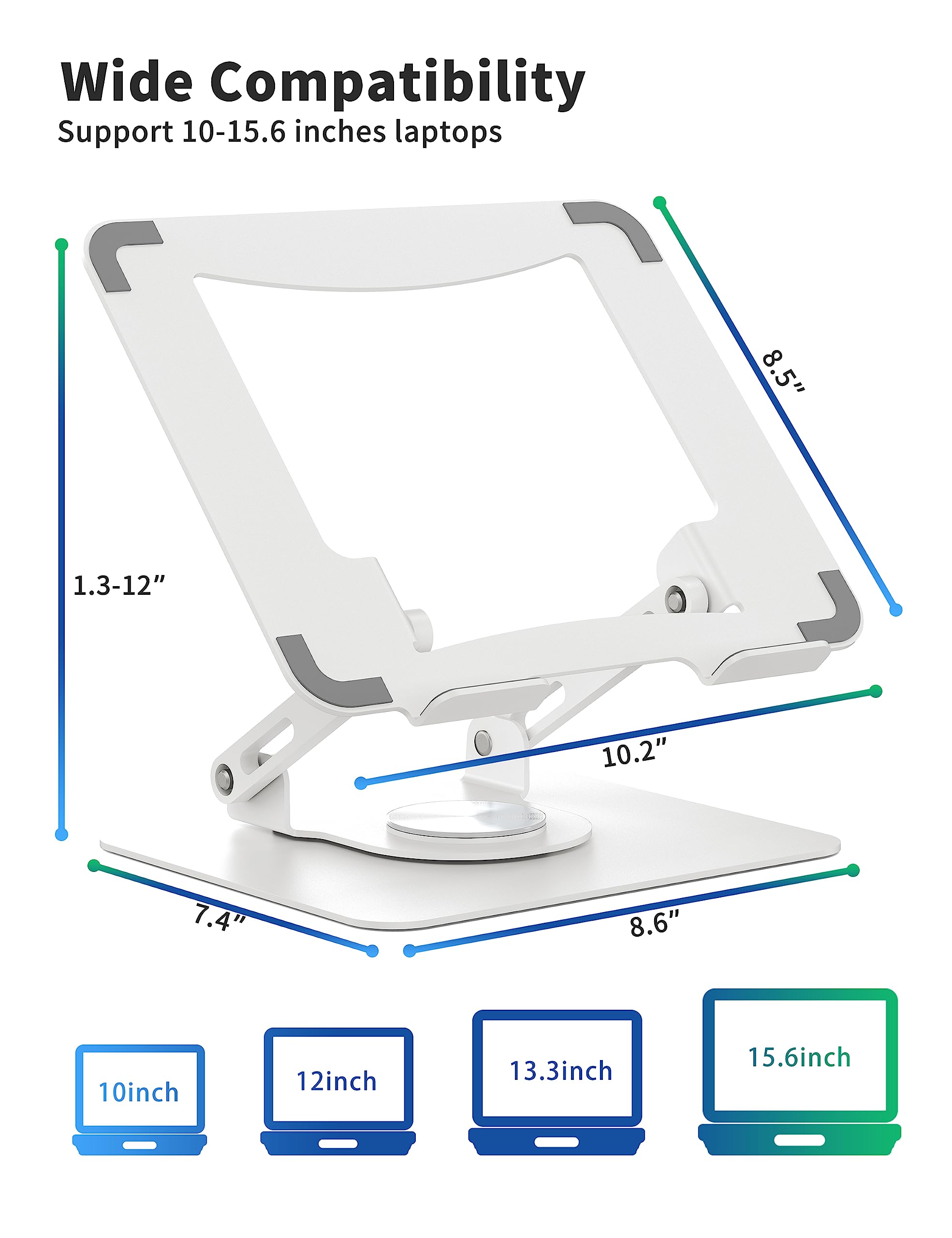 [1 PC] Laptop Stand with 360° Rotating Base, Ergonomic Computer Riser, Foldable Laptop Mount