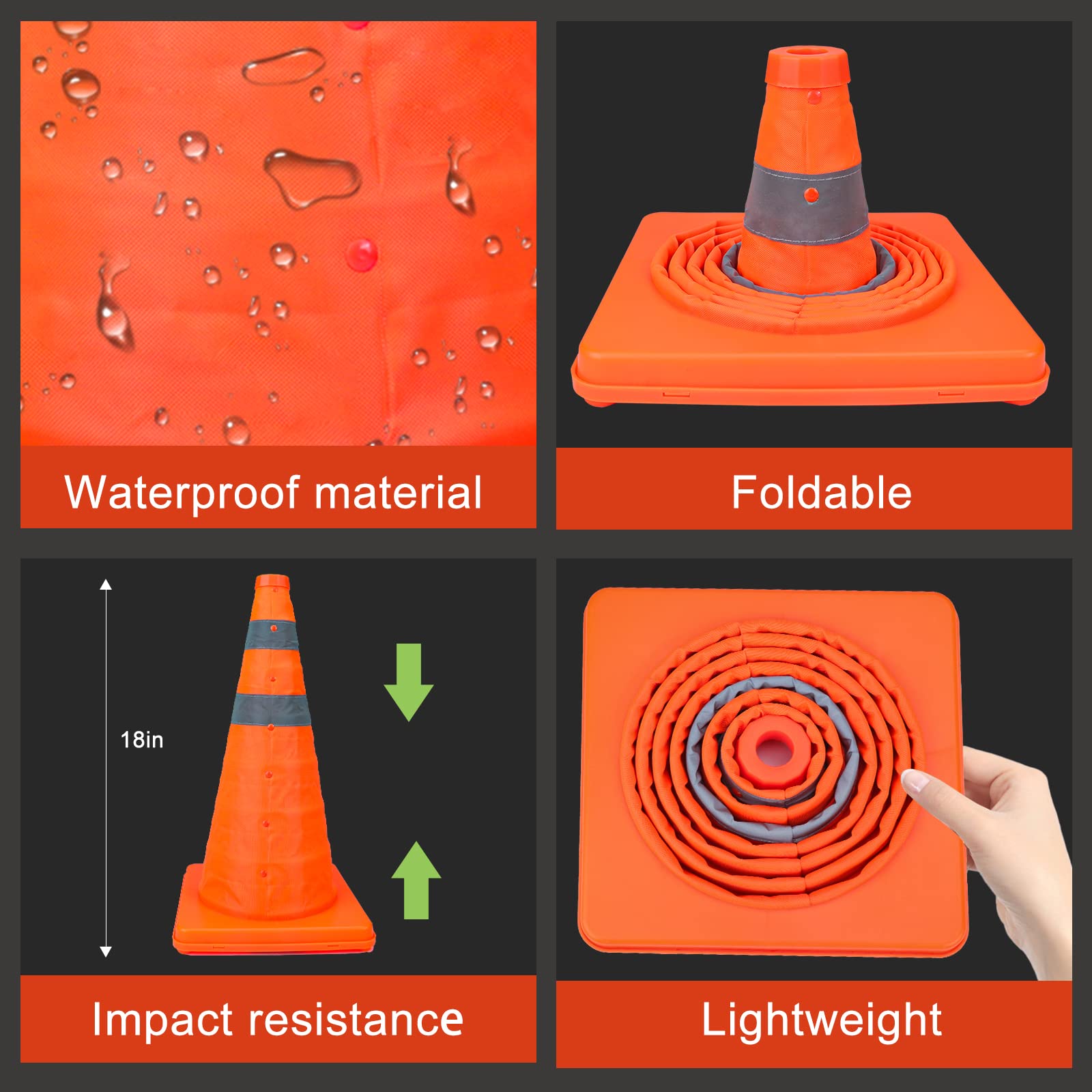 [1 / 3/ 6 / 10 /12 Packs] Collapsible Traffic Safety Cones