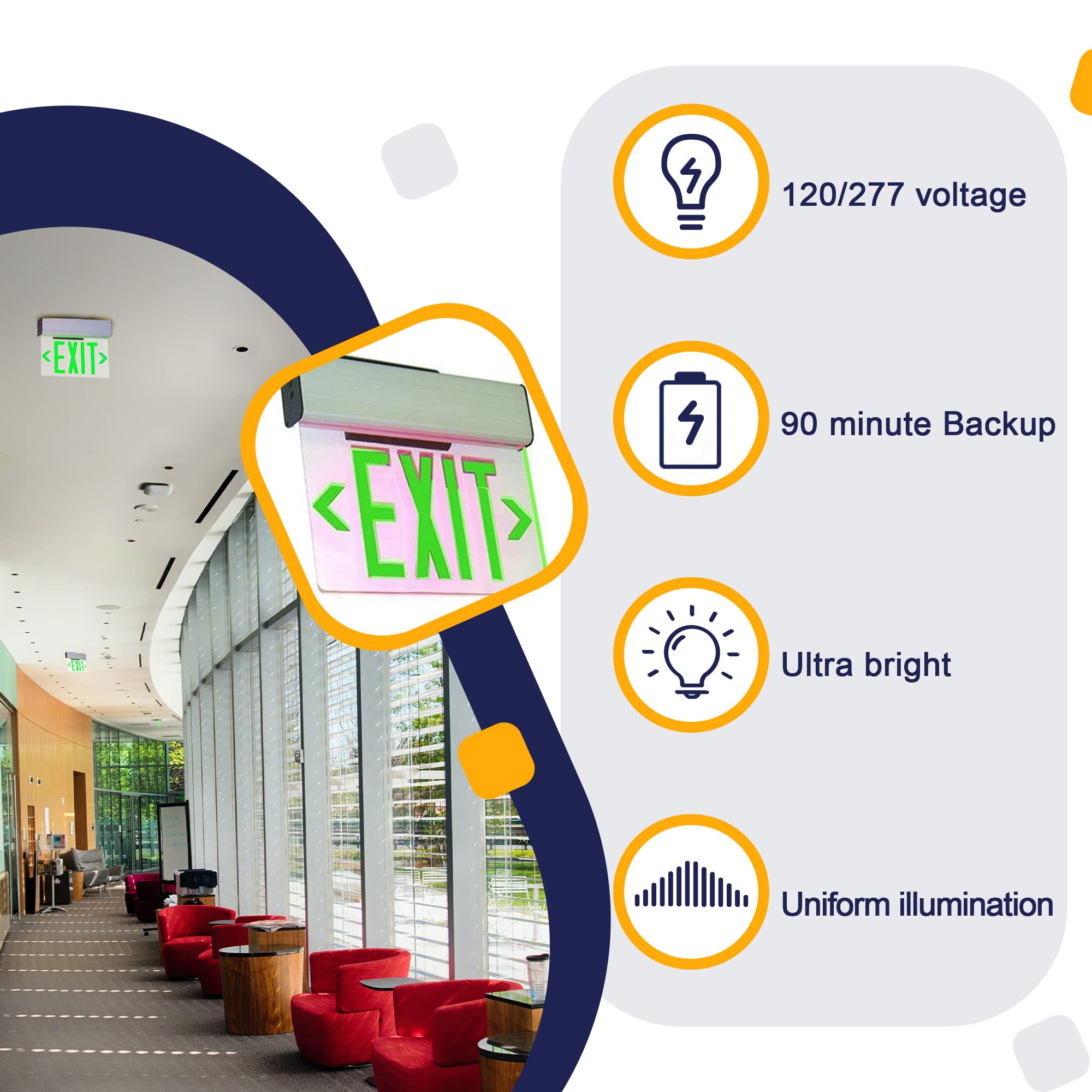 Led Exit Sign, Emergency Light up Exit Sign - 1, 2 Pack