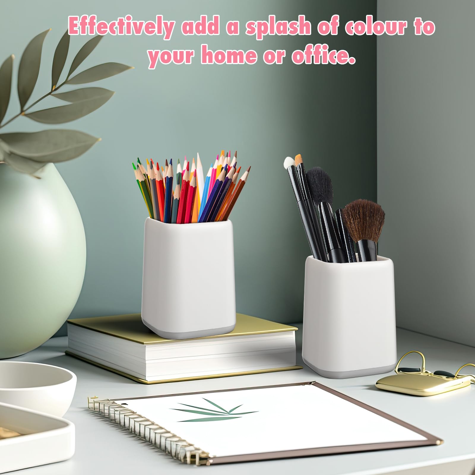 12 Pcs Pencil Holder for Desk, 4.1 x 2.95 x 2.75 Inch(White/Dark Blue/Light Green)