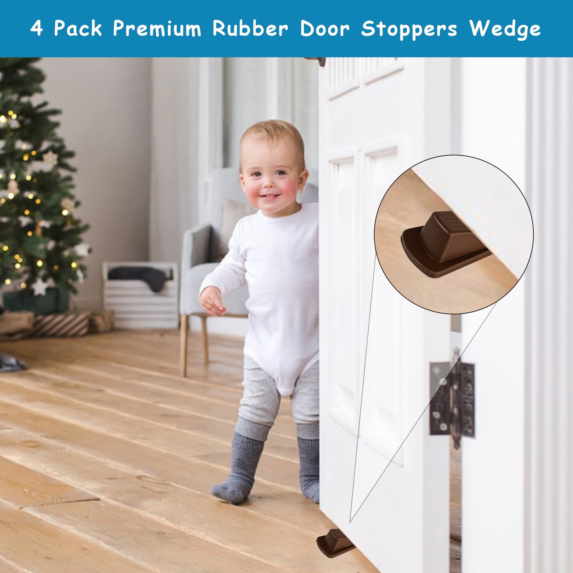 Door Stoppers, 4 Pack Premium Rubber Stoppers Wedge