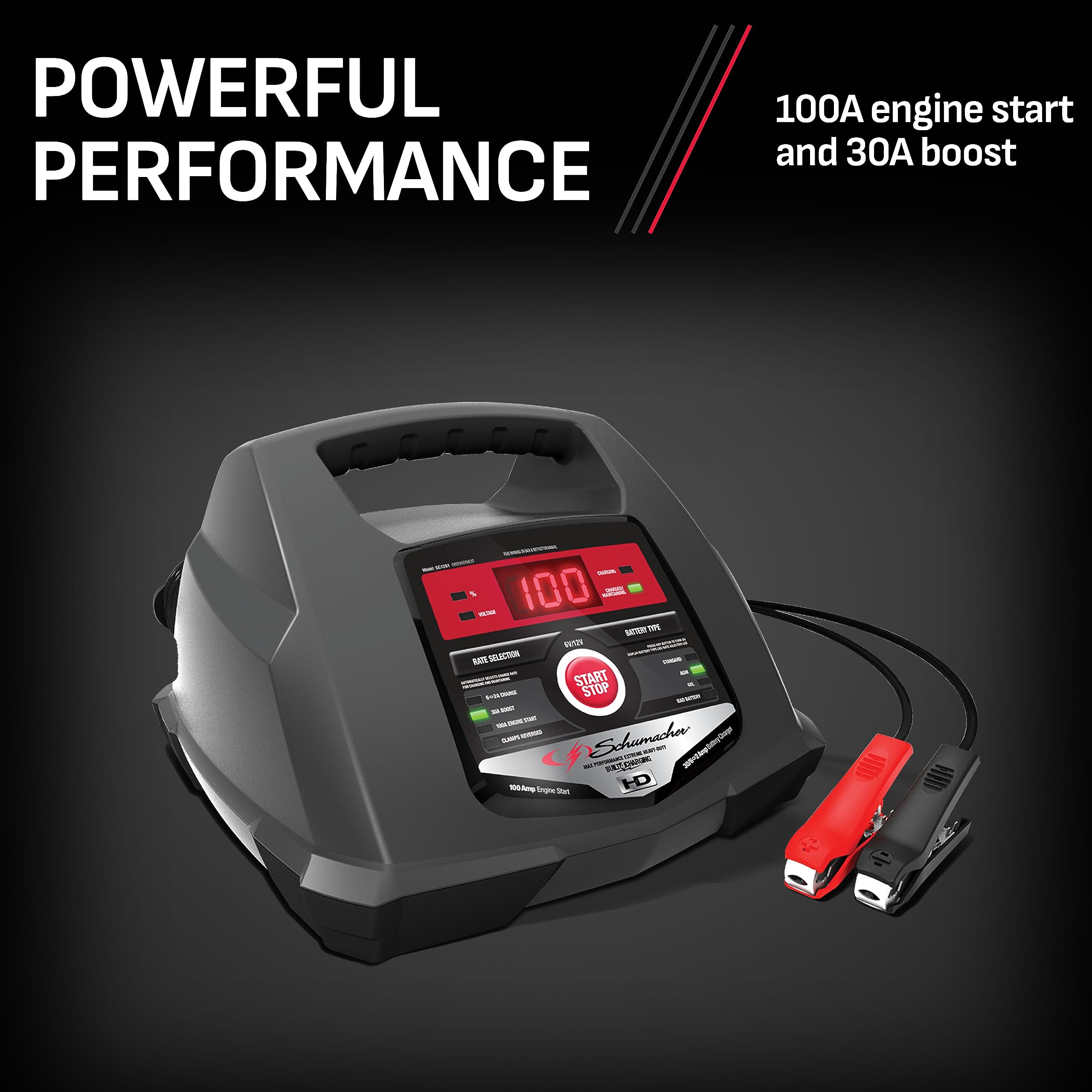 Electric SC1281 Fully Automatic Battery Charger and Jump Starter, 100 Cranking Amps, 30-Amp Boost Mode