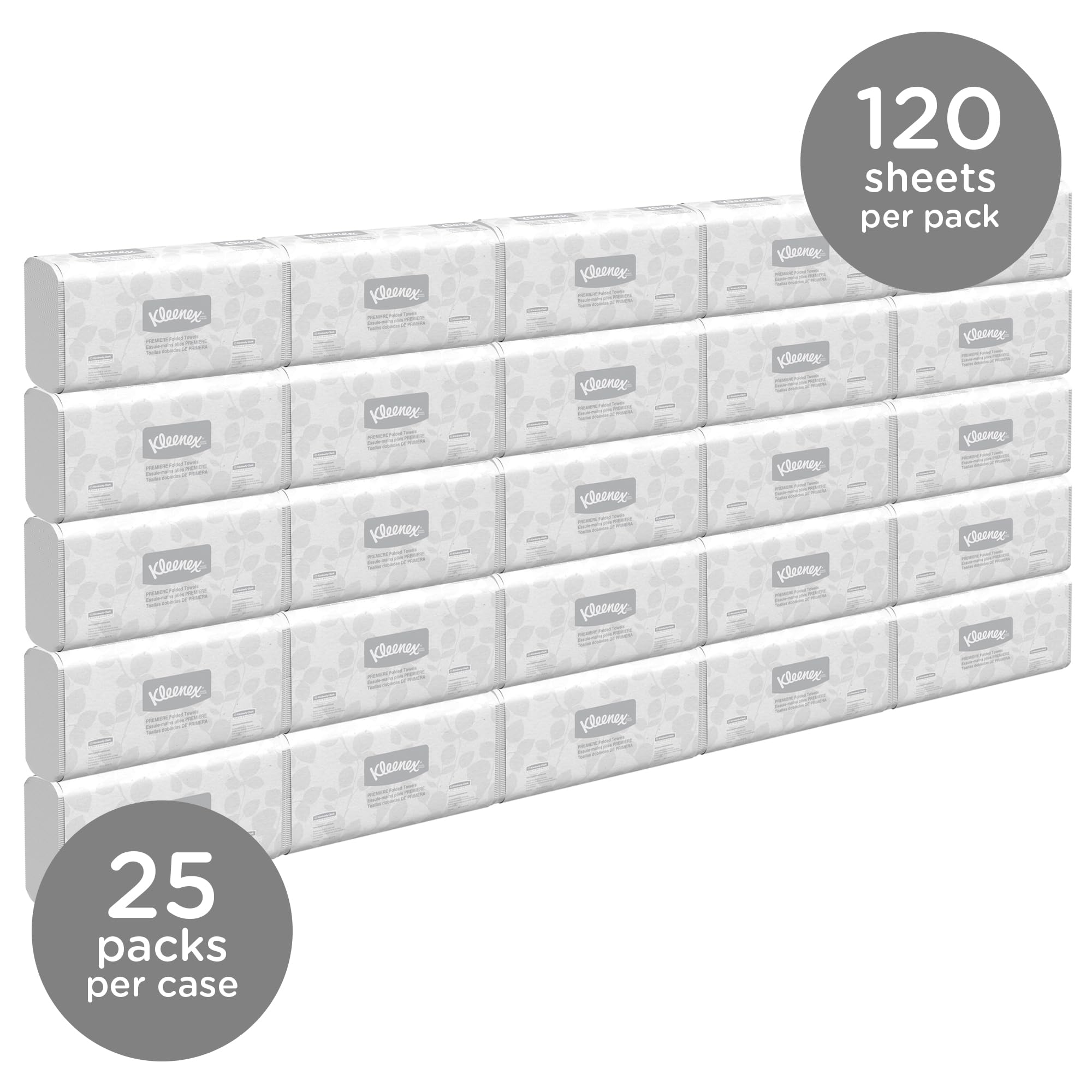 Kleenex® Premiere Folded Towels (13253), Trifold Towels (25 Packs/Case, 120 Sheets/Pack, 3,000 Packs/Case)