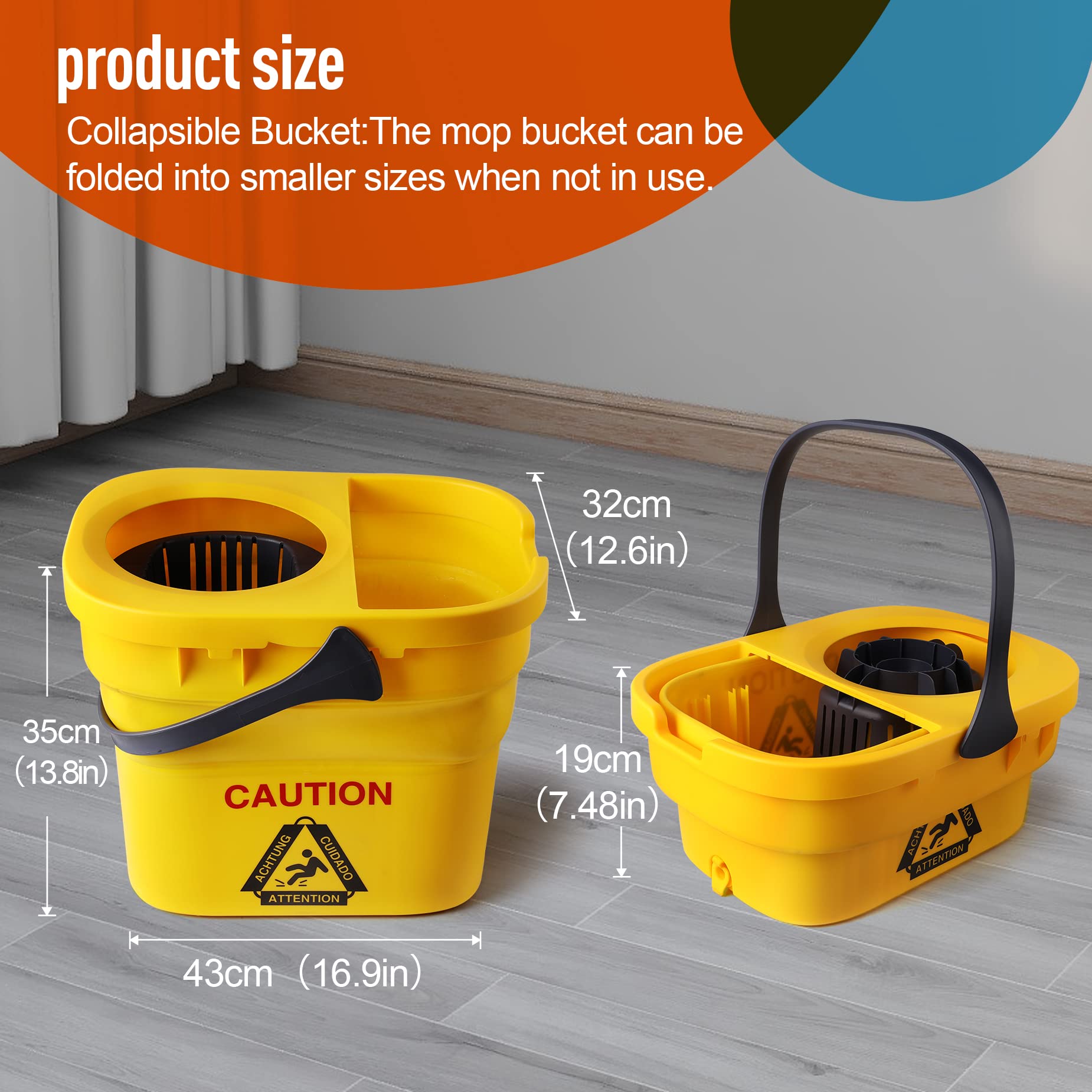 Collapsible Mop Bucket on Wheels for Industrial Mop Cleaning