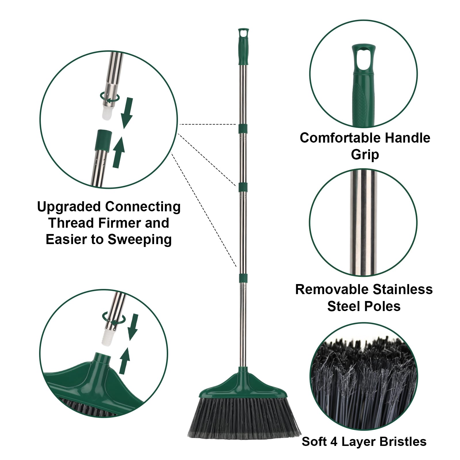 [4 Pack] Heavy Duty Commercial Broom with 61" handle