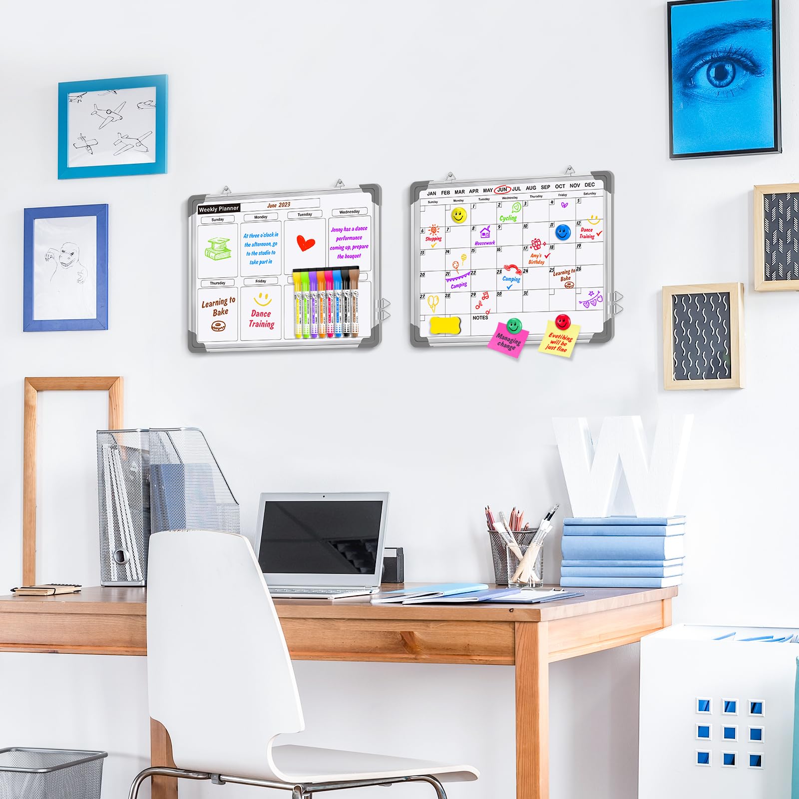 [1 Set] 2 Double-Sided Whiteboards - Monthly & Weekly Planner, 16" x 12"