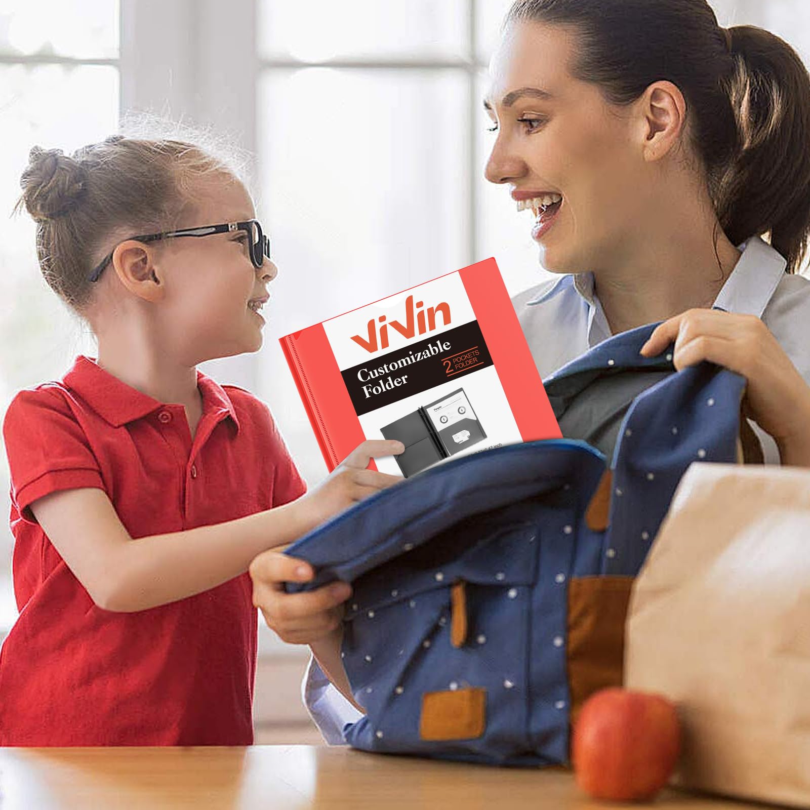 [6 & 60 Pack] ViVin Heavy Duty Folders with Clear Front Pocket, Plastic Folder with fastener