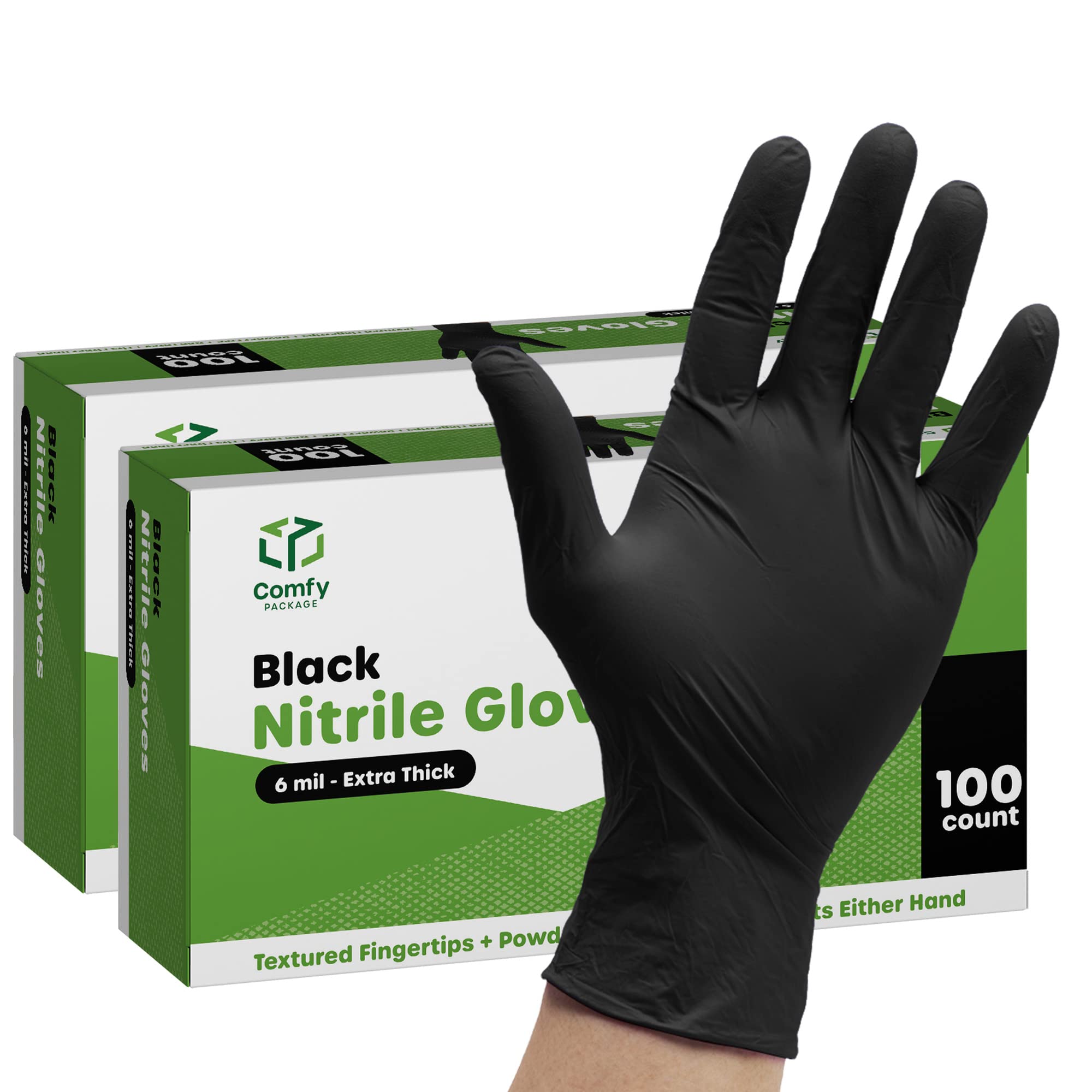 [100 / 200 PCS] Black Nitrile Disposable Gloves, 6 Mil Heavy Duty