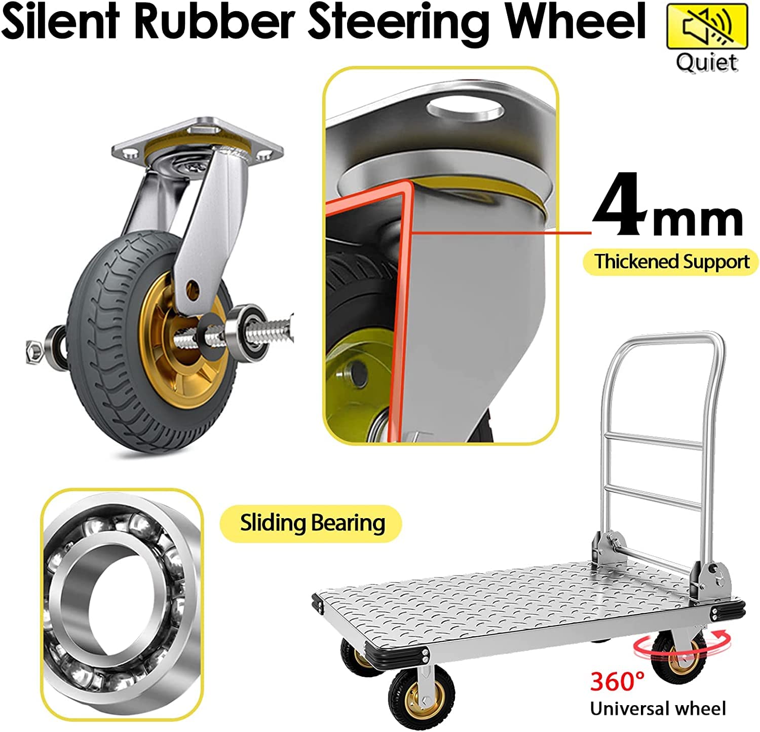 Foldable Platform Truck Heavy Duty Push Cart Dolly with 2000 LBS Capacity, 6''