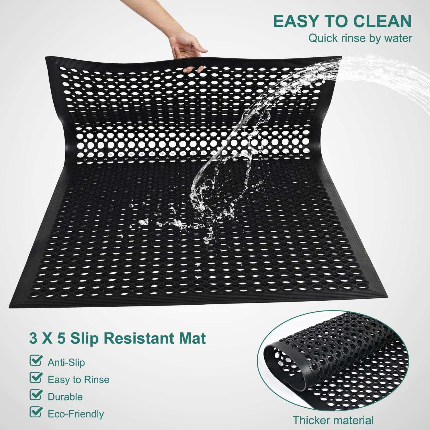 Non-Slip Black Rubber Door Mat Anti-Fatigue Floor Mats