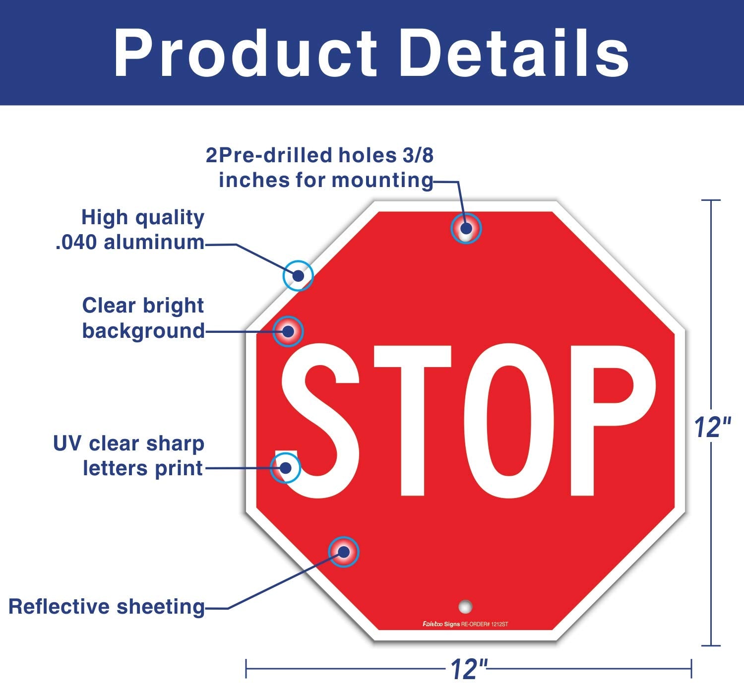 [2 Packs] Reflective Stop Signs, 12 x 12 Inches, Wall-Mount