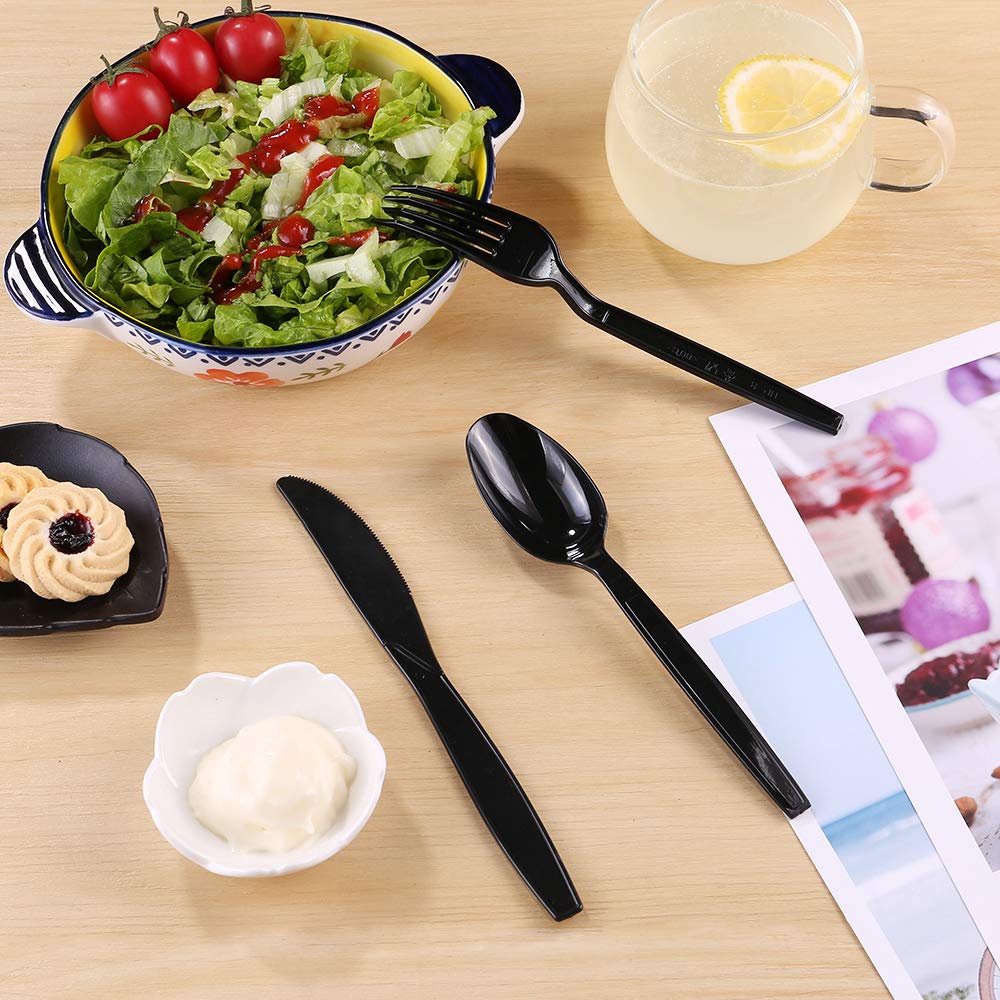 [100 PCS] Disposable Plastic Spoons, Individually Packaged, Black 7 Inch