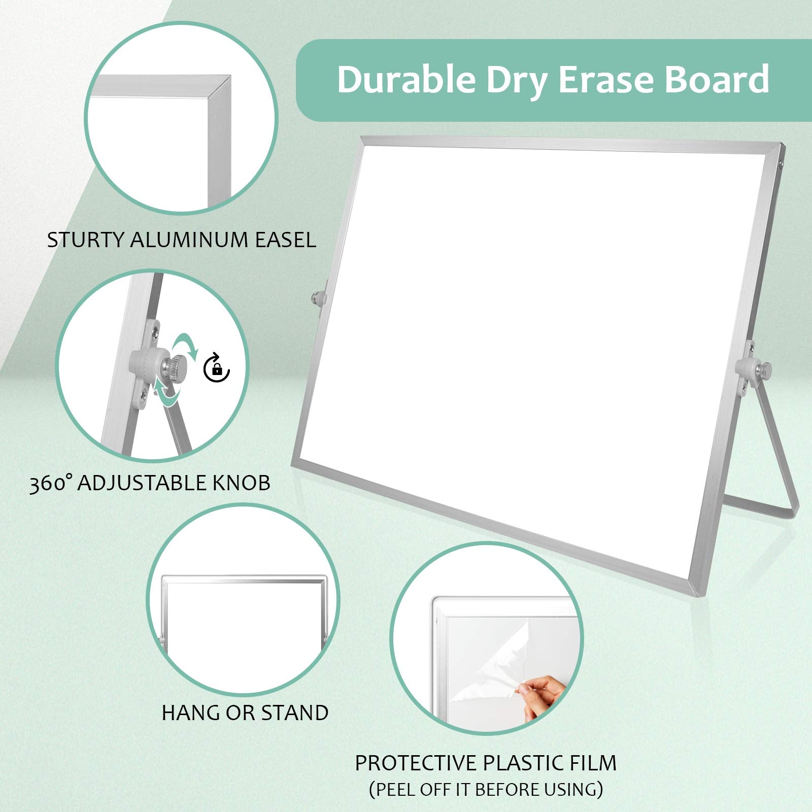 [1 Set] Dry Erase White Board with Stand, 10 Markers, 4 Magnets, 1 Eraser