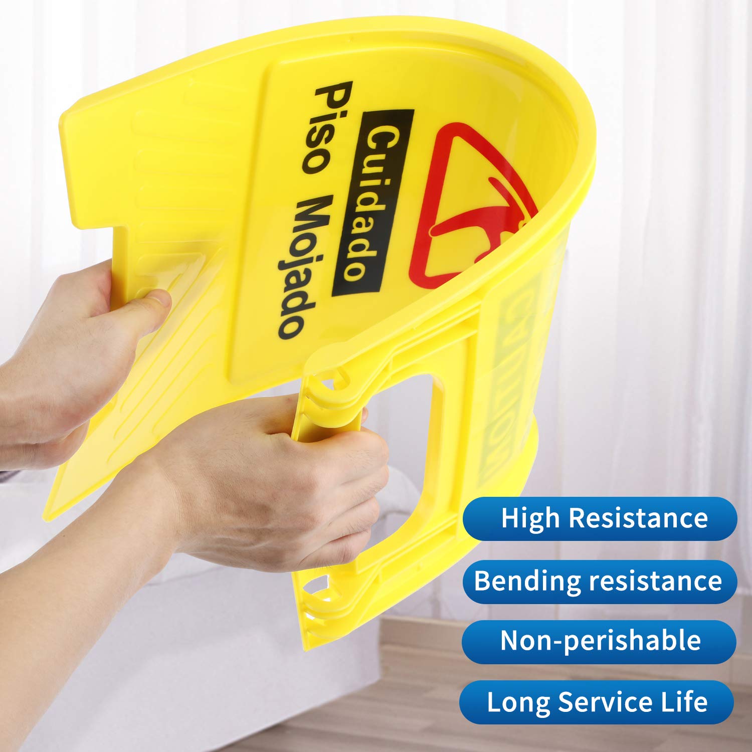 Foldable Sturdy Bilingual Safety Warning Wet Floor Sign - 2/4/6 Pack