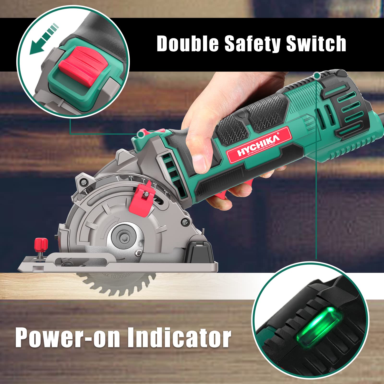 Mini Circular Saw, HYCHIKA Compact Circular Saw Tile Saw with 3 Saw Blades