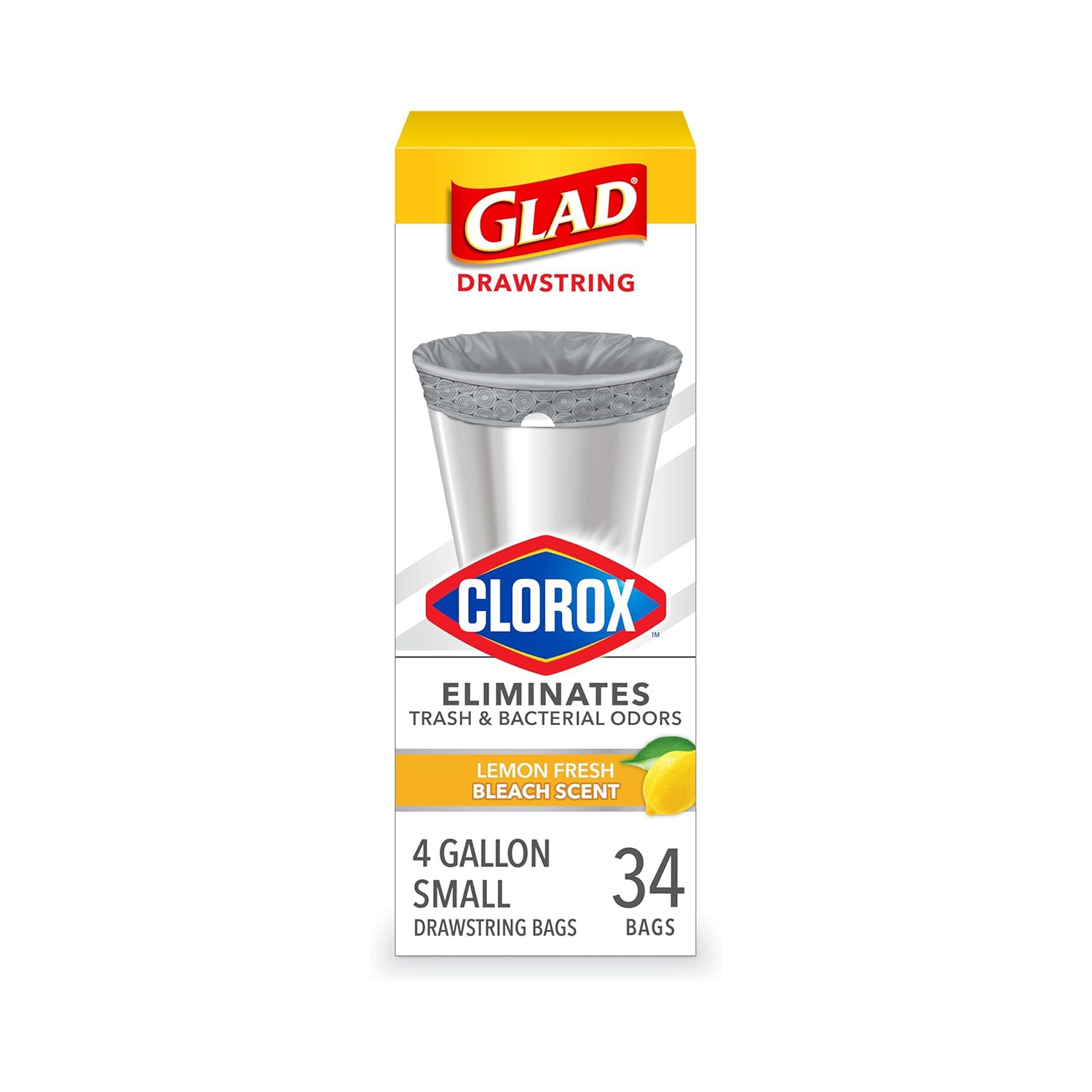 Glad Trash Bags, Small Garbage Bags, 4 Gallon Lemon Fresh Scent - 34 / 80 Ct