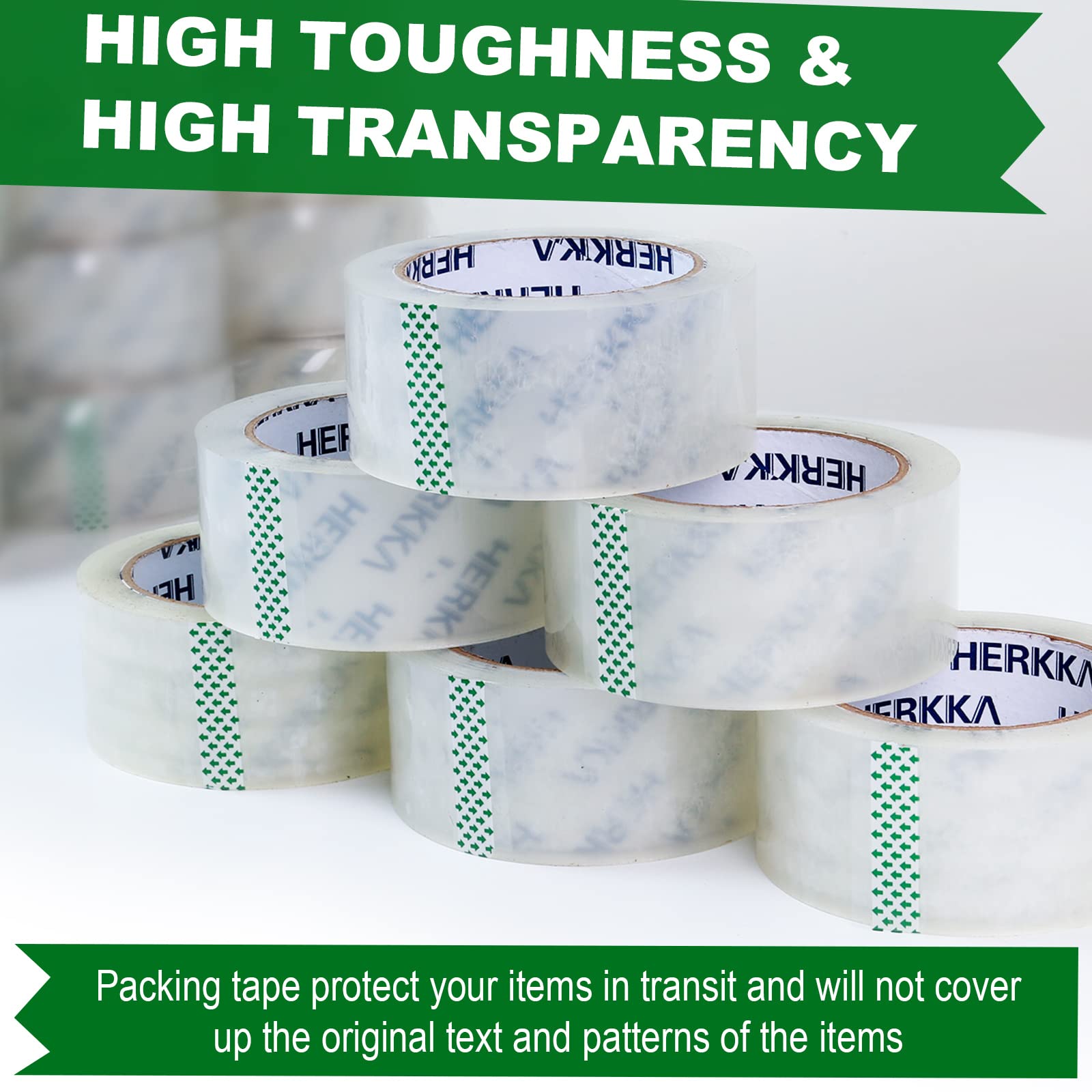 HERKKA Clear Packing Tape, 24 Rolls Heavy Duty Packaging Tape - 1.88 in & 2 in wide