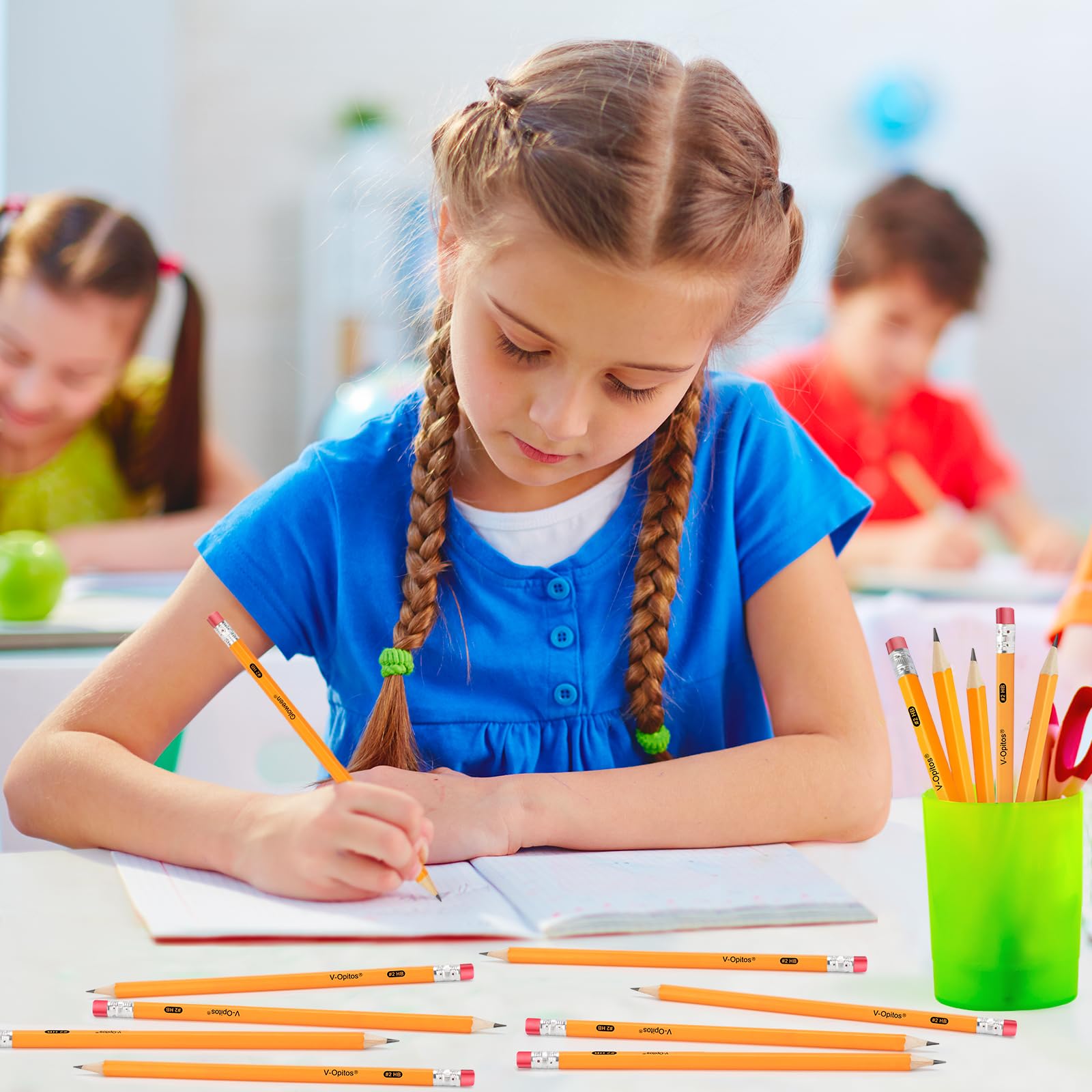 V-Opitos Wood-Cased #2 HB Pre-Sharpened Pencils with Top Erasers, 320 Pack / 50 Pack