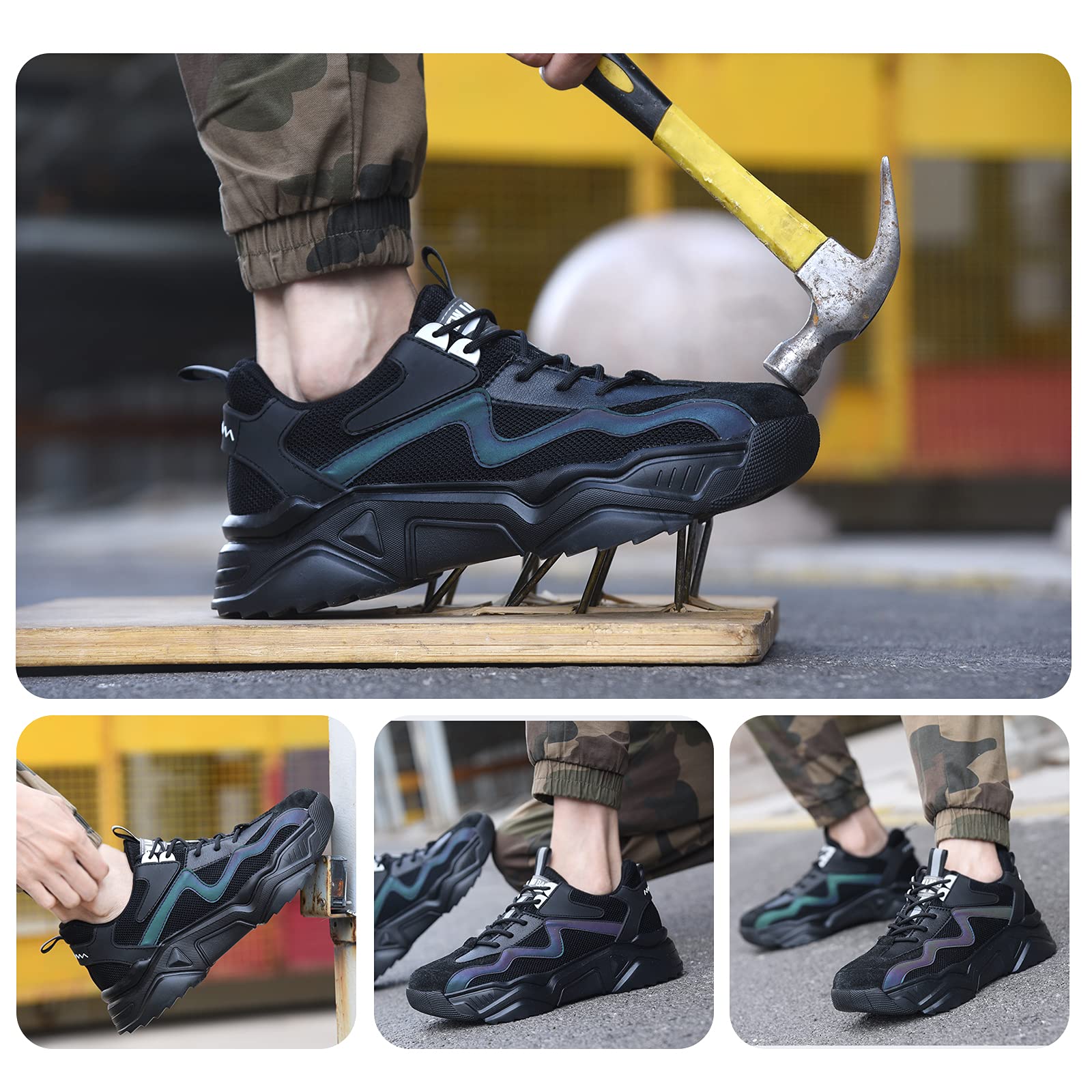 [1 Pair] Steel Toe Shoes, Work Safety Lightweight Slip Resistant