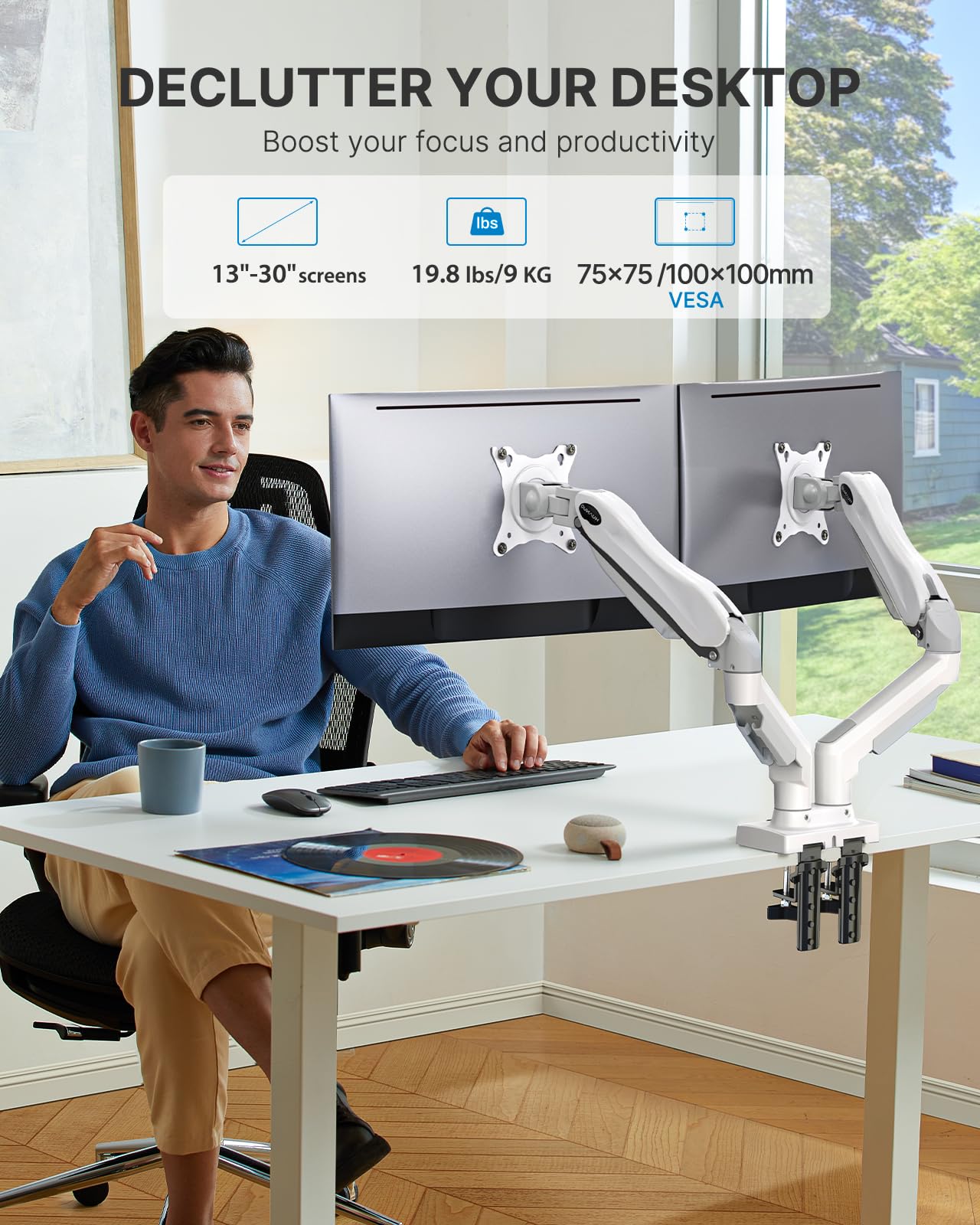 [1 PC] Full Adjustable Dual Monitor Stand with VESA Bracket and C Clamp