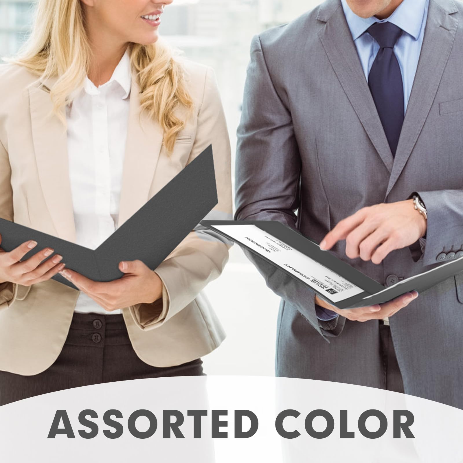 [50 Pack] Two Pocket Folders, Letter Size Paper File Folder, Black